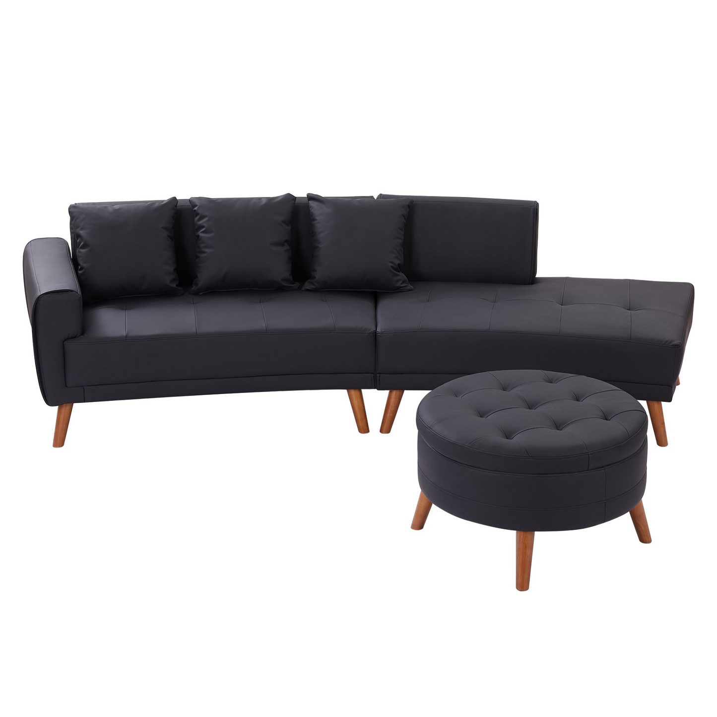 Sofa & Chair sets | Contemporary Sofa Stylish Sofa Couch with a Round Storage Ottoman and Three Removable Pillows for Living Room, Black | casafoyer.myshopify.com