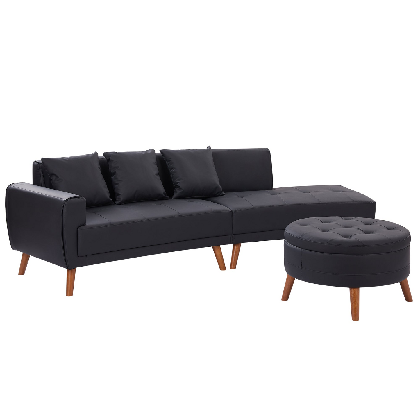 Sofa & Chair sets | Contemporary Sofa Stylish Sofa Couch with a Round Storage Ottoman and Three Removable Pillows for Living Room, Black | casafoyer.myshopify.com