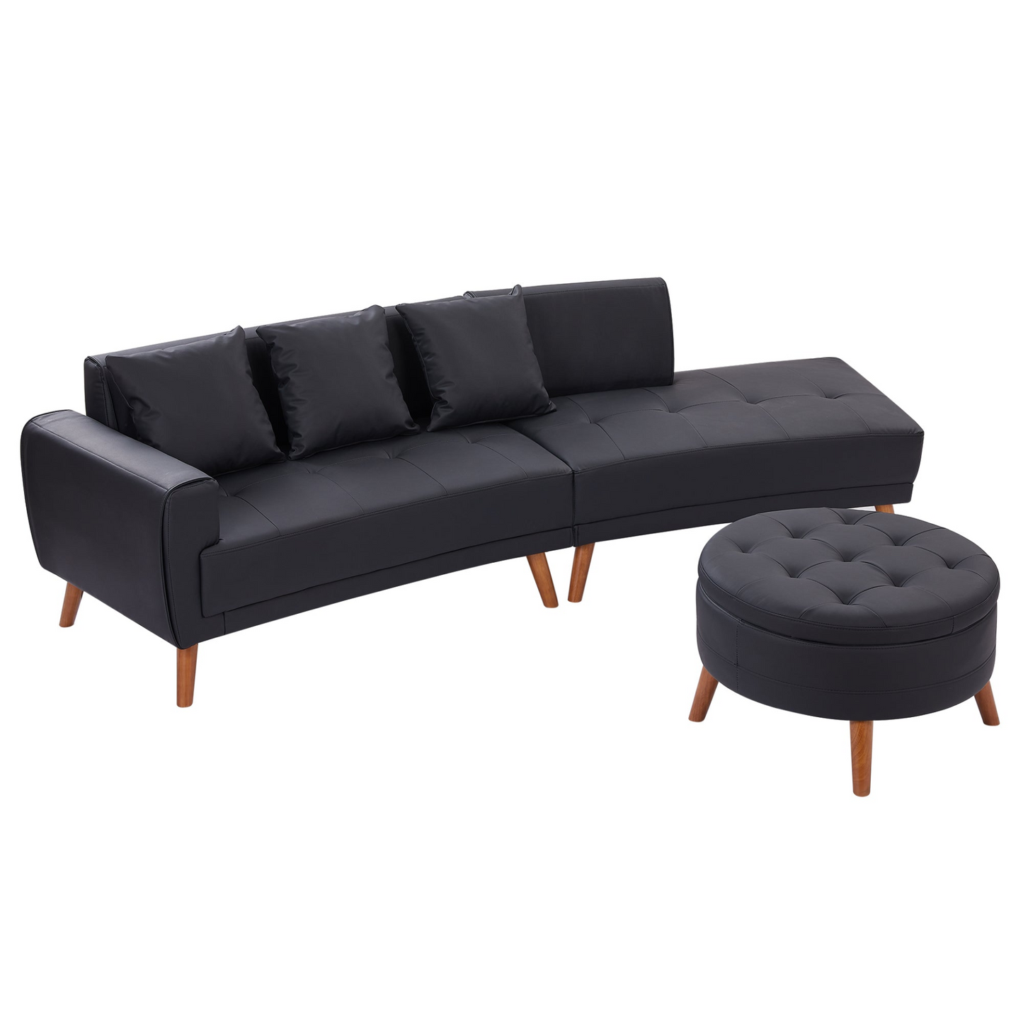 Sofa & Chair sets | Contemporary Sofa Stylish Sofa Couch with a Round Storage Ottoman and Three Removable Pillows for Living Room, Black | casafoyer.myshopify.com