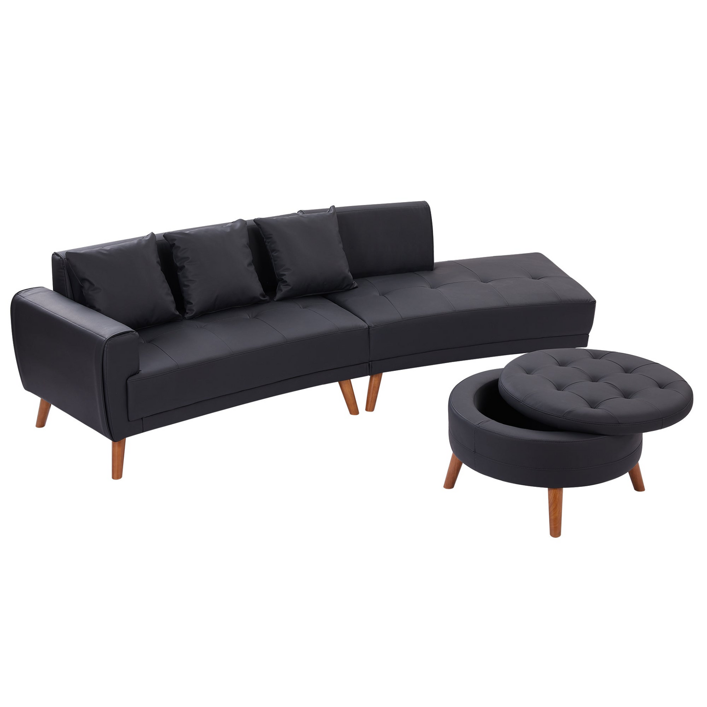 Sofa & Chair sets | Contemporary Sofa Stylish Sofa Couch with a Round Storage Ottoman and Three Removable Pillows for Living Room, Black | casafoyer.myshopify.com