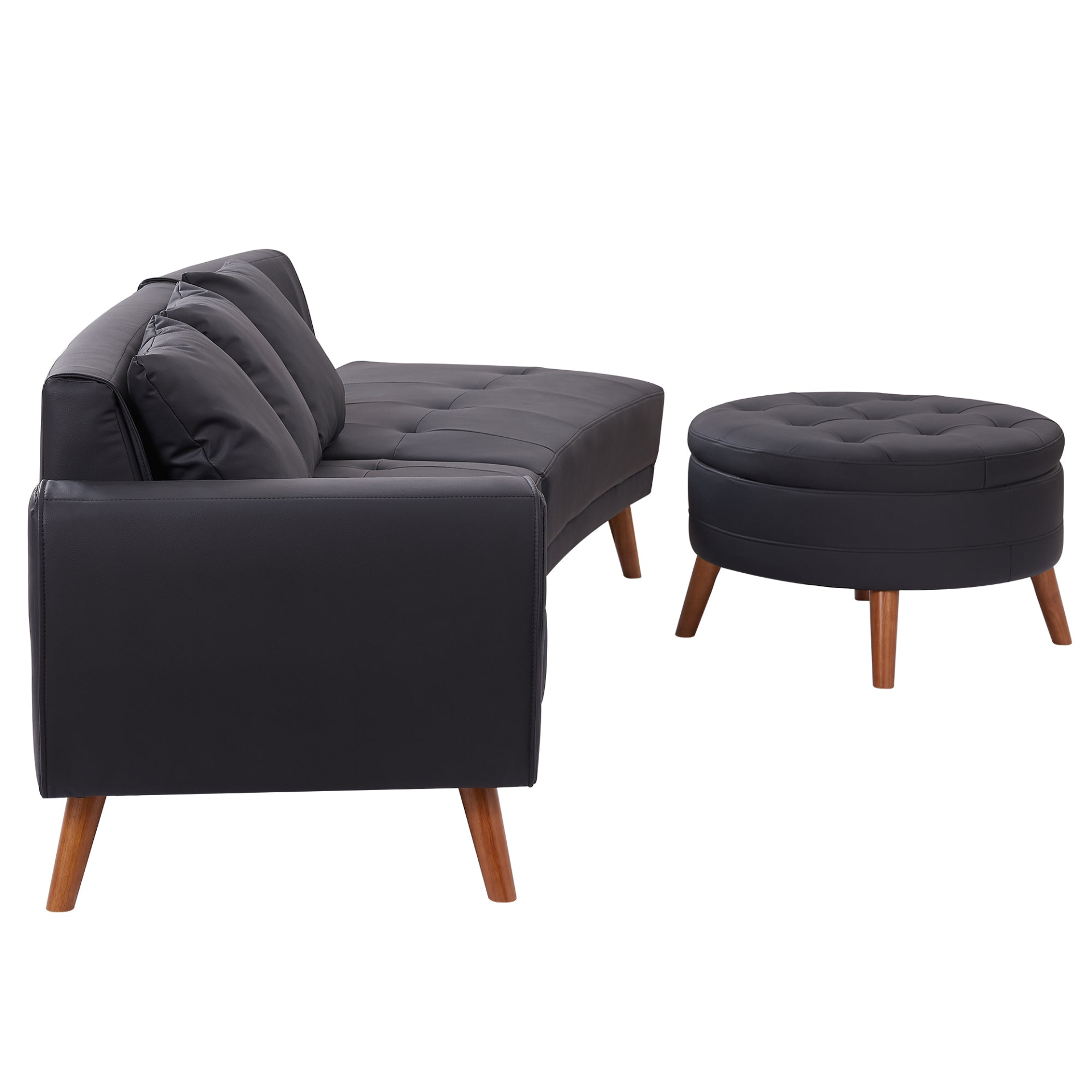 Sofa & Chair sets | Contemporary Sofa Stylish Sofa Couch with a Round Storage Ottoman and Three Removable Pillows for Living Room, Black | casafoyer.myshopify.com