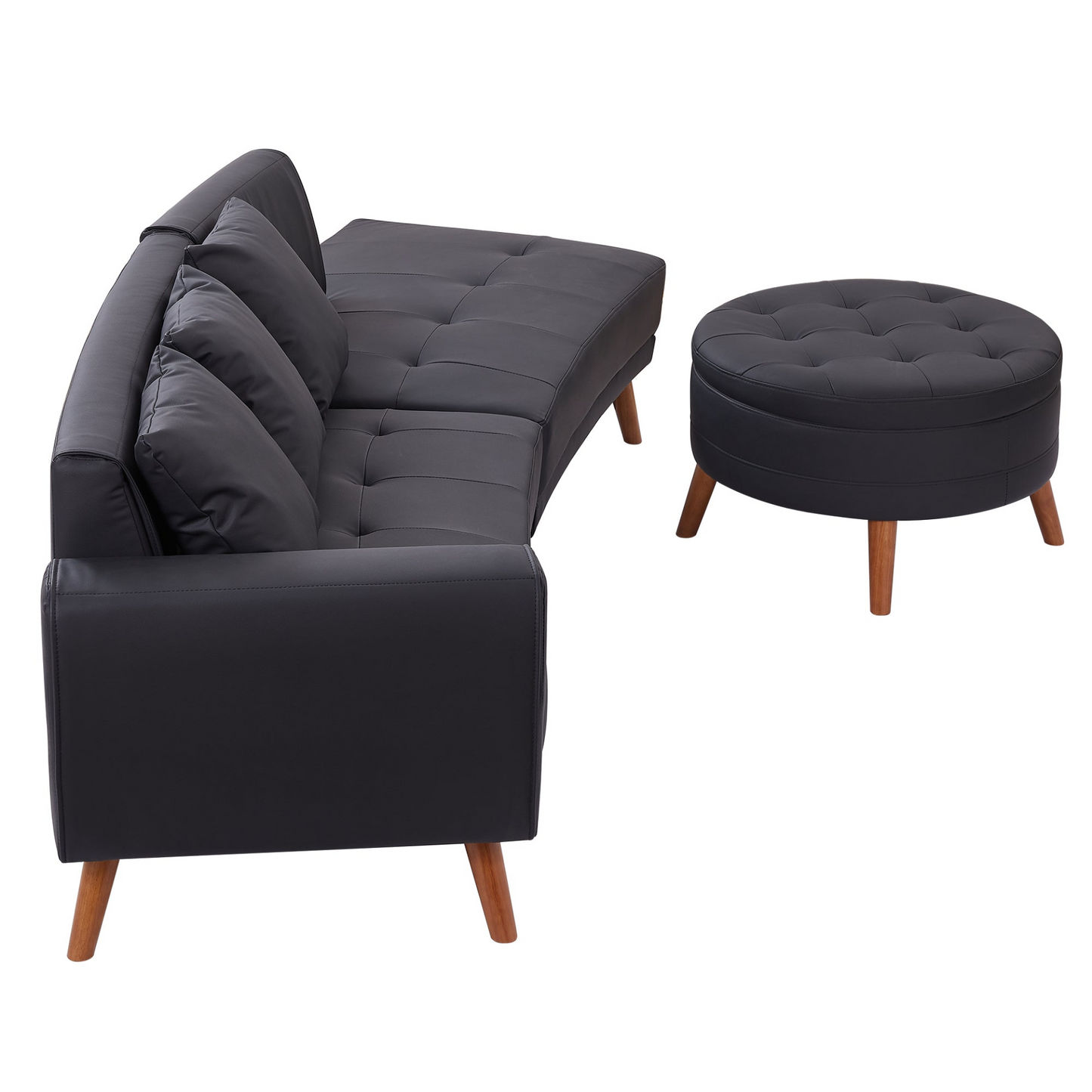 Sofa & Chair sets | Contemporary Sofa Stylish Sofa Couch with a Round Storage Ottoman and Three Removable Pillows for Living Room, Black | casafoyer.myshopify.com