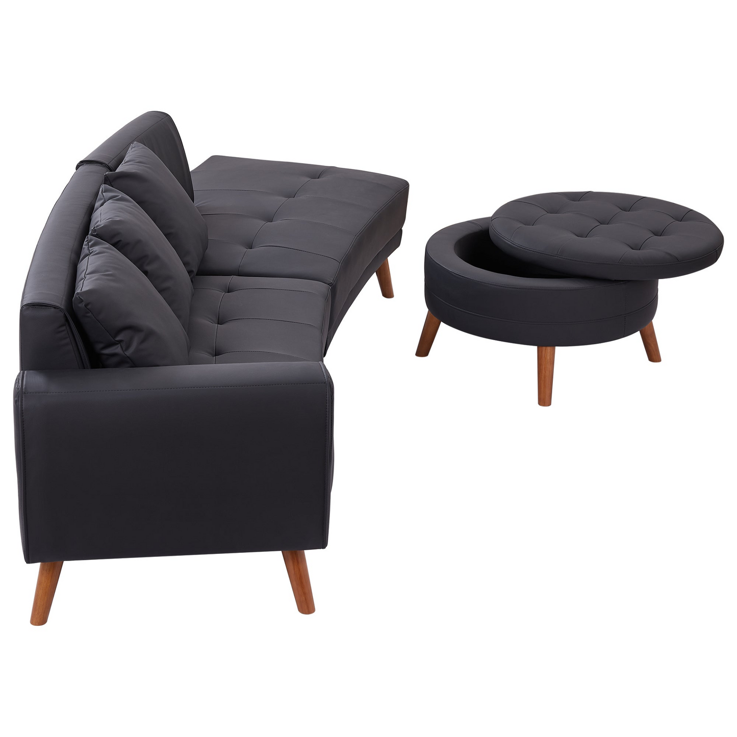 Sofa & Chair sets | Contemporary Sofa Stylish Sofa Couch with a Round Storage Ottoman and Three Removable Pillows for Living Room, Black | casafoyer.myshopify.com