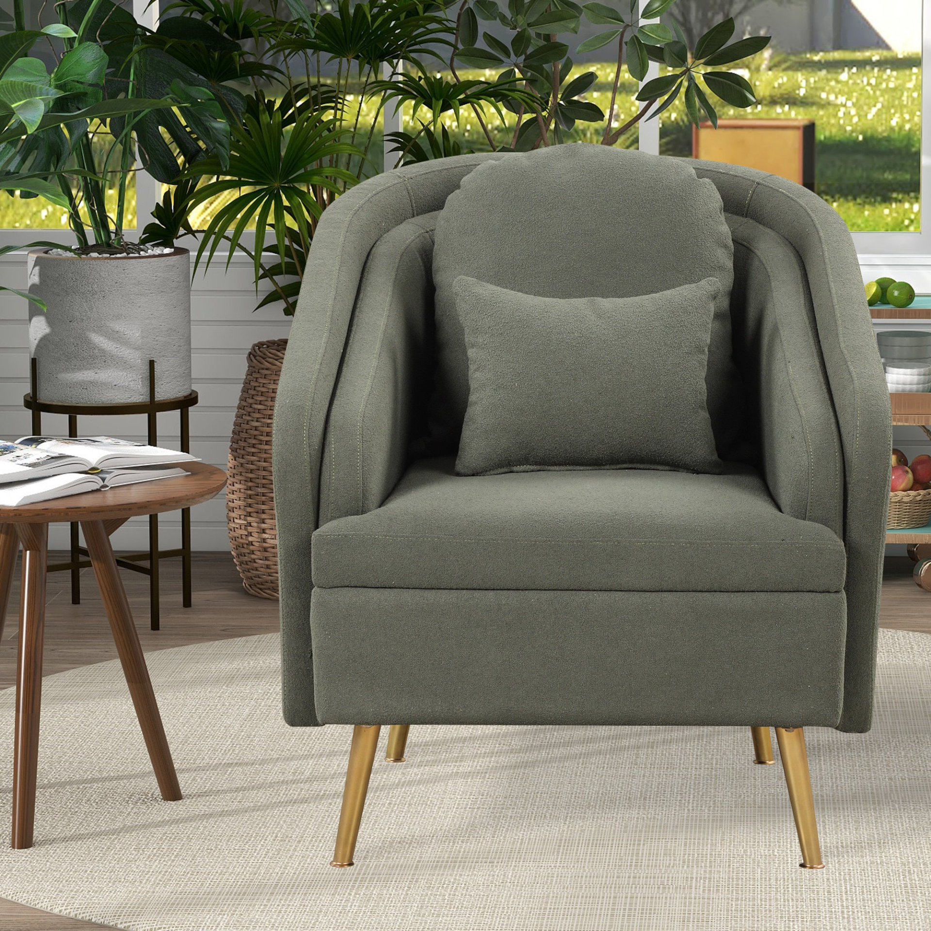 Sofa & Chair sets | Mid-Century Accent Chair Arm Chair with Lumbar Pillow and Metal legs, Upholstered Accent Chair for Living Room, Bedroom,Seaweed Green | casafoyer.myshopify.com