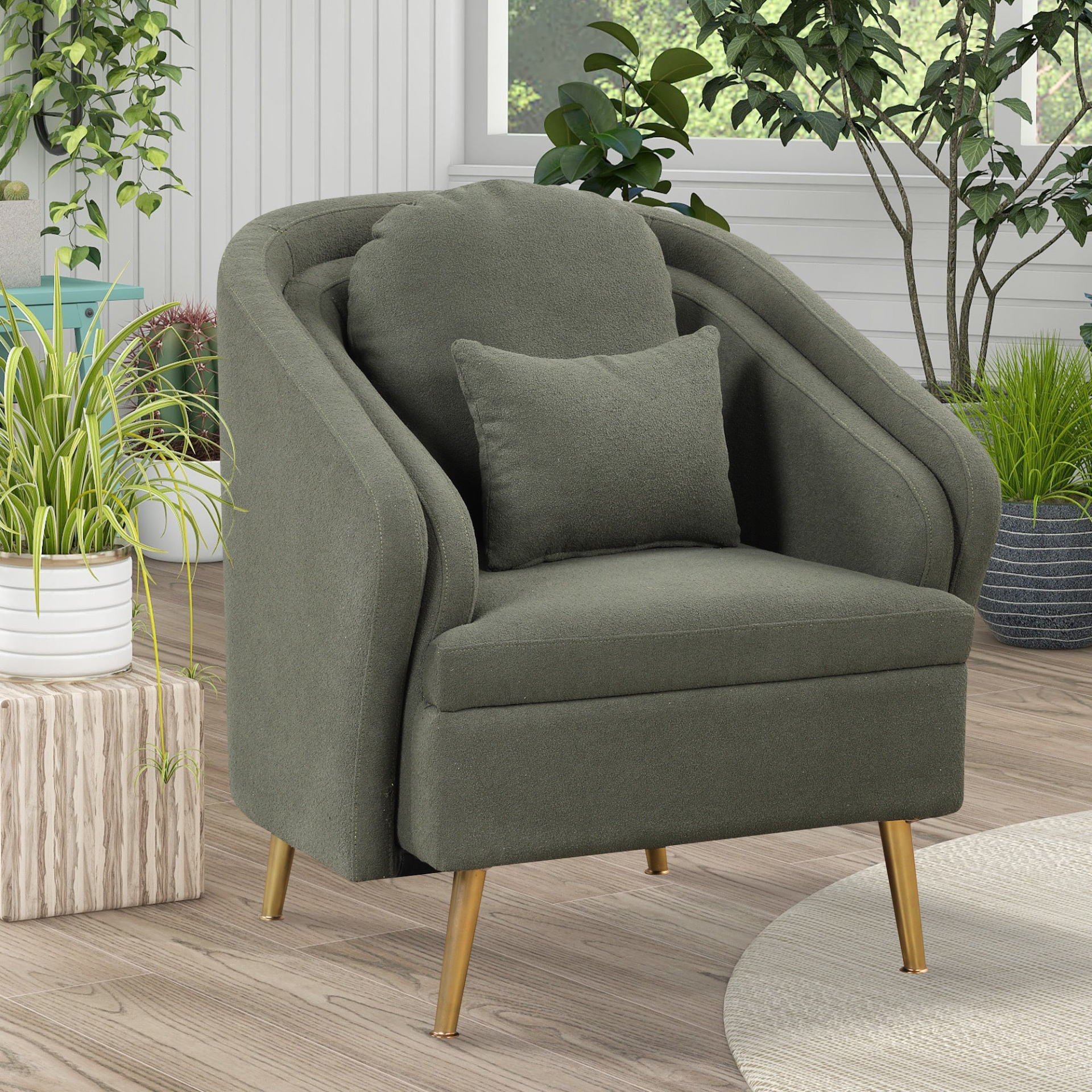 Sofa & Chair sets | Mid-Century Accent Chair Arm Chair with Lumbar Pillow and Metal legs, Upholstered Accent Chair for Living Room, Bedroom,Seaweed Green | casafoyer.myshopify.com