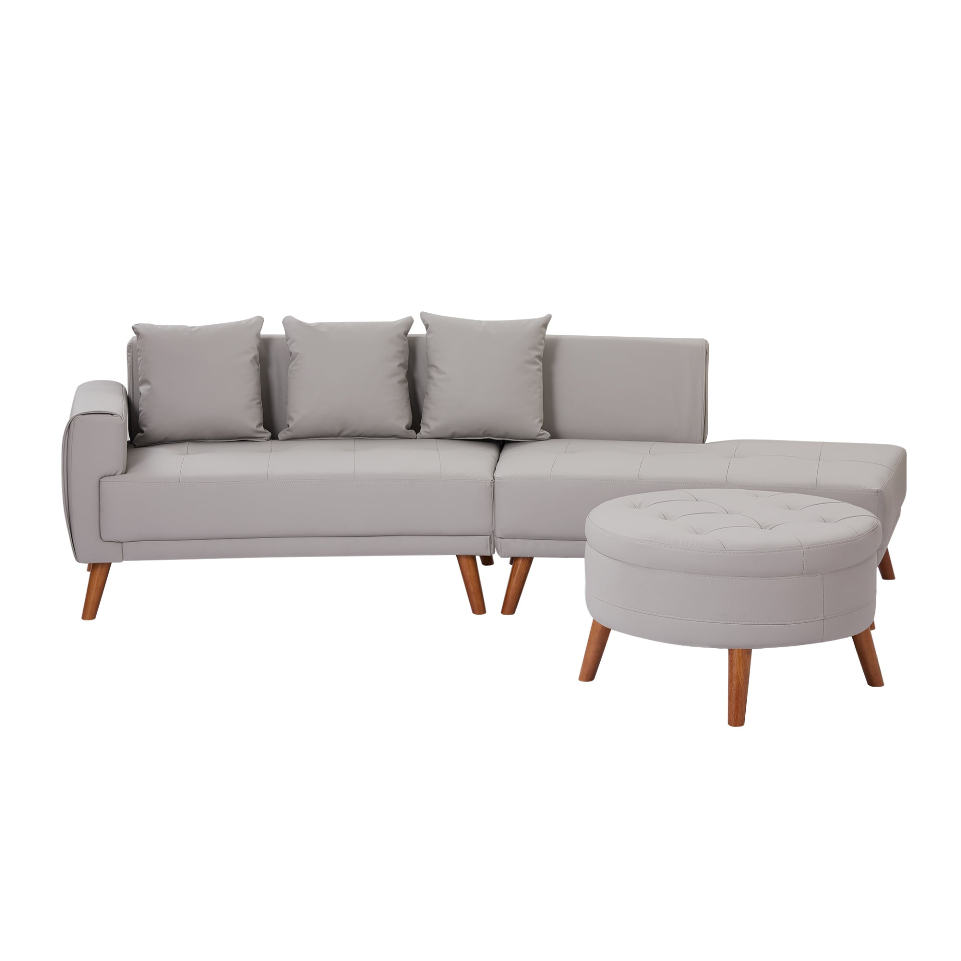 Sofa & Chair sets | Contemporary Sofa Stylish Sofa Couch with a Round Storage Ottoman and Three Removable Pillows for Living Room, Grey | casafoyer.myshopify.com