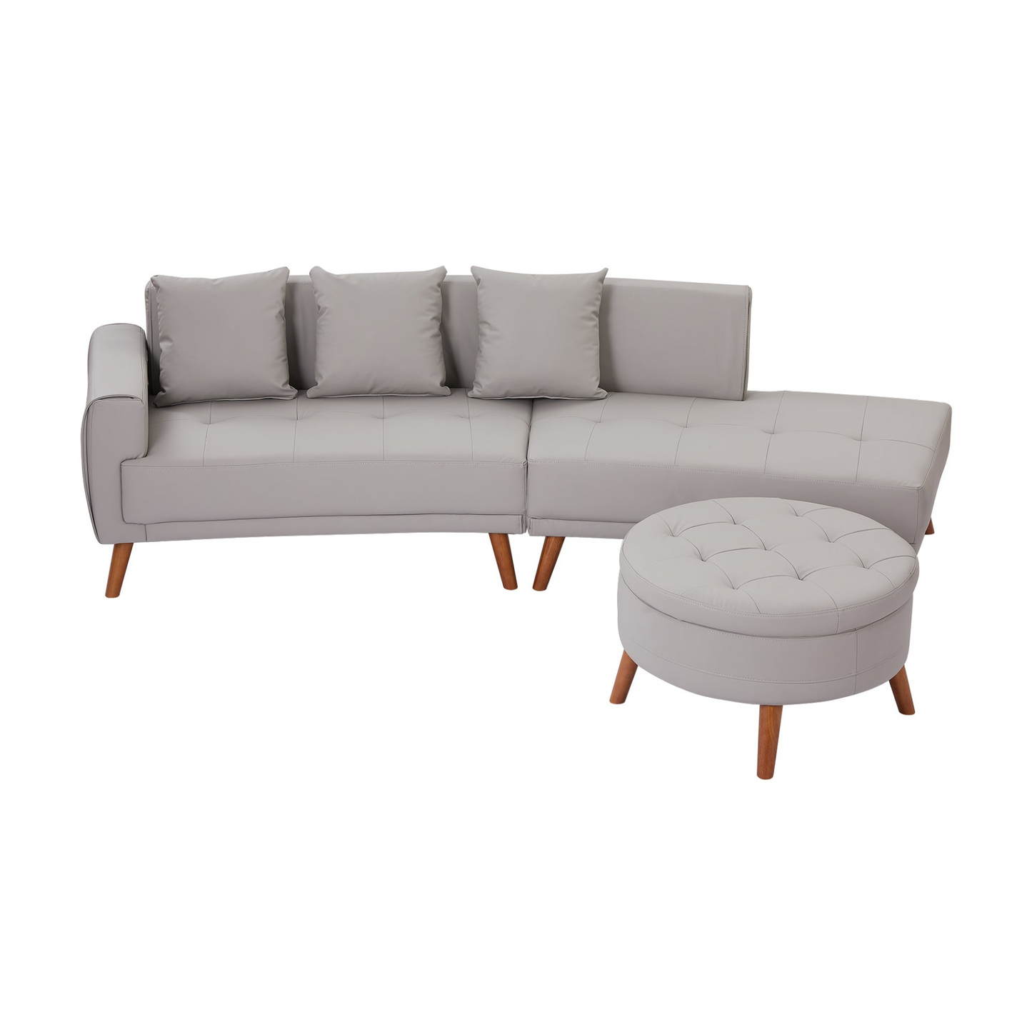 Sofa & Chair sets | Contemporary Sofa Stylish Sofa Couch with a Round Storage Ottoman and Three Removable Pillows for Living Room, Grey | casafoyer.myshopify.com