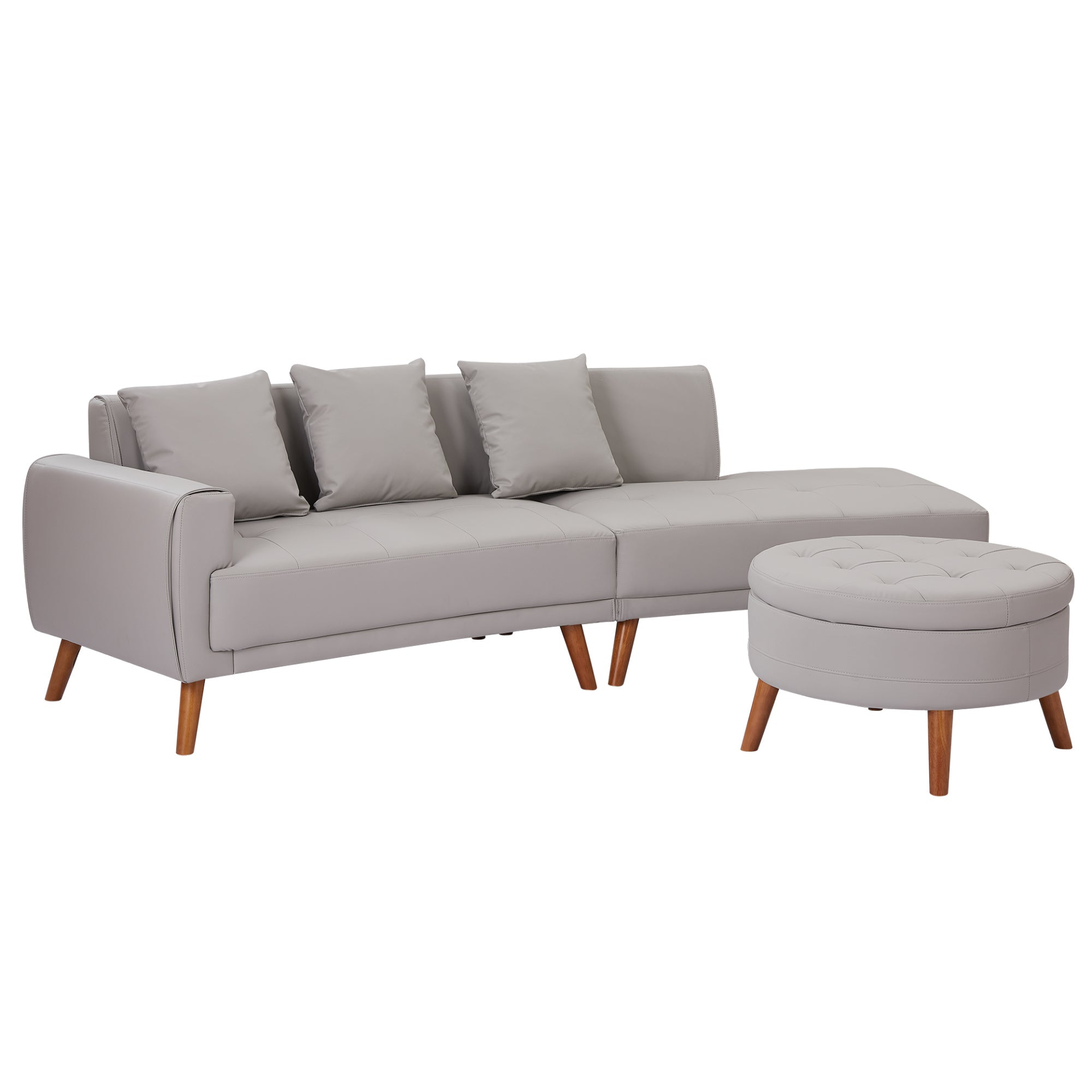 Sofa & Chair sets | Contemporary Sofa Stylish Sofa Couch with a Round Storage Ottoman and Three Removable Pillows for Living Room, Grey | casafoyer.myshopify.com