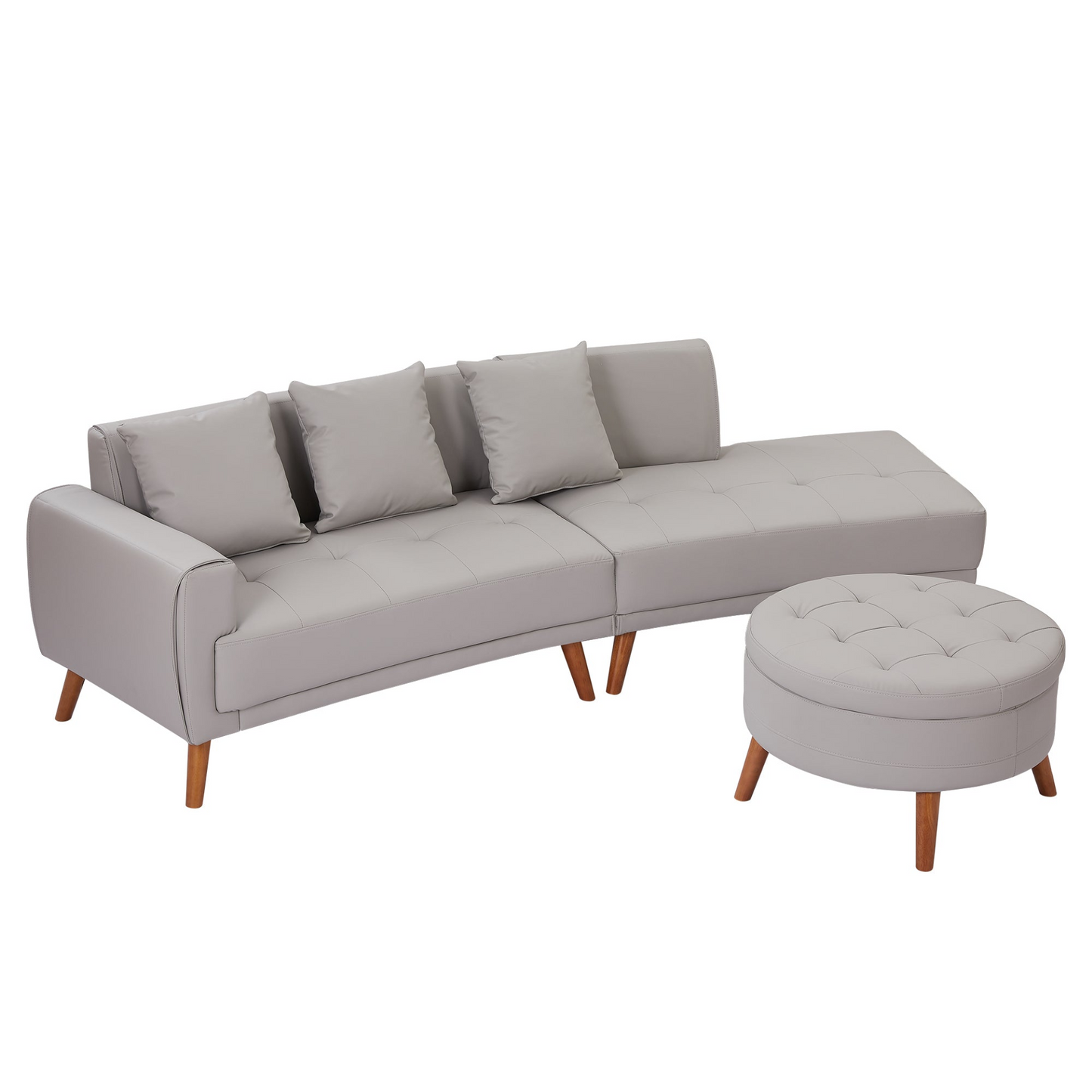 Sofa & Chair sets | Contemporary Sofa Stylish Sofa Couch with a Round Storage Ottoman and Three Removable Pillows for Living Room, Grey | casafoyer.myshopify.com