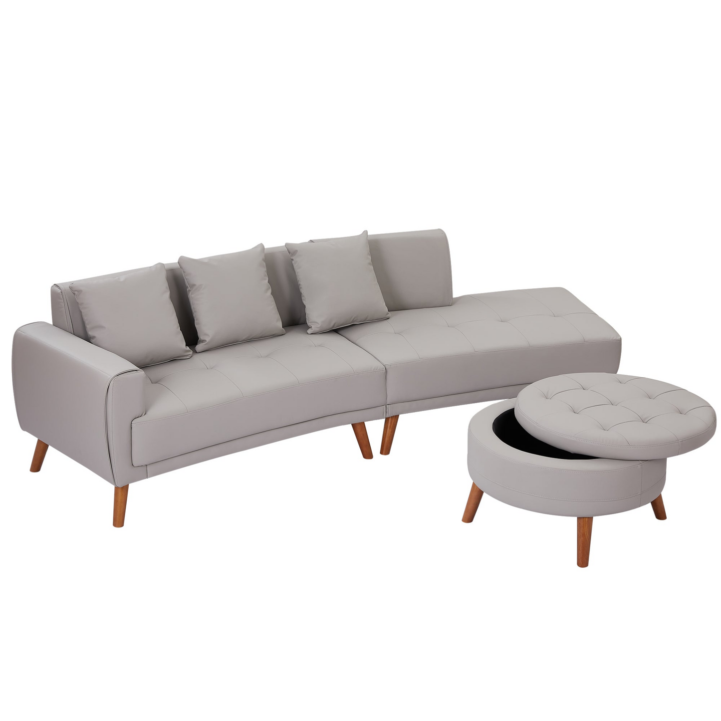 Sofa & Chair sets | Contemporary Sofa Stylish Sofa Couch with a Round Storage Ottoman and Three Removable Pillows for Living Room, Grey | casafoyer.myshopify.com