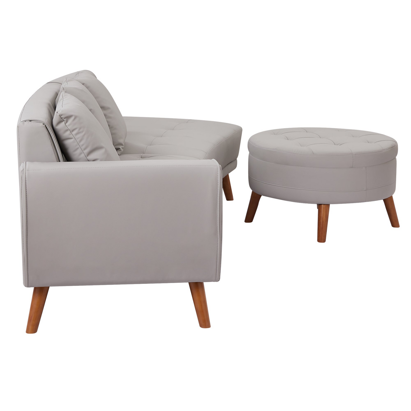 Sofa & Chair sets | Contemporary Sofa Stylish Sofa Couch with a Round Storage Ottoman and Three Removable Pillows for Living Room, Grey | casafoyer.myshopify.com