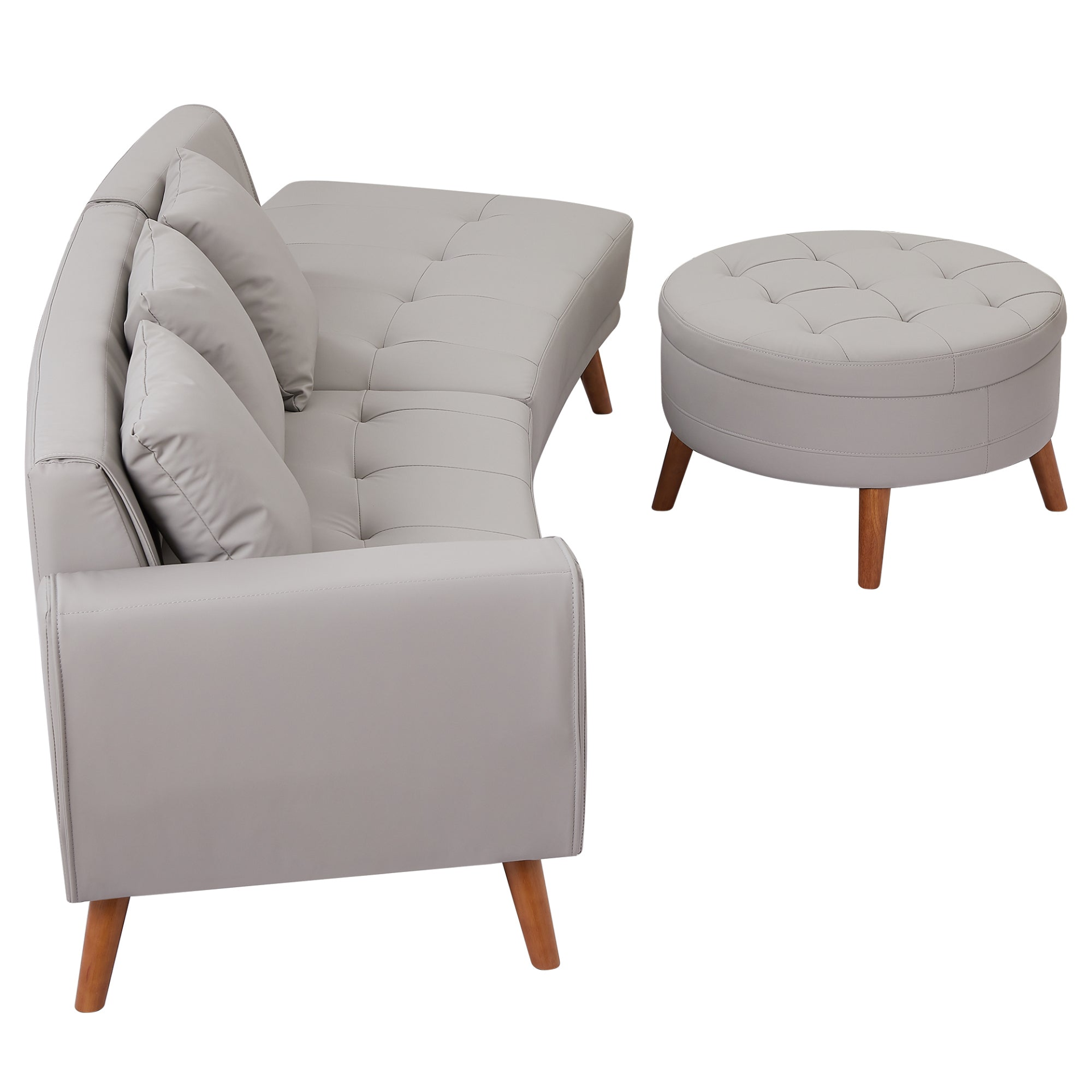 Sofa & Chair sets | Contemporary Sofa Stylish Sofa Couch with a Round Storage Ottoman and Three Removable Pillows for Living Room, Grey | casafoyer.myshopify.com