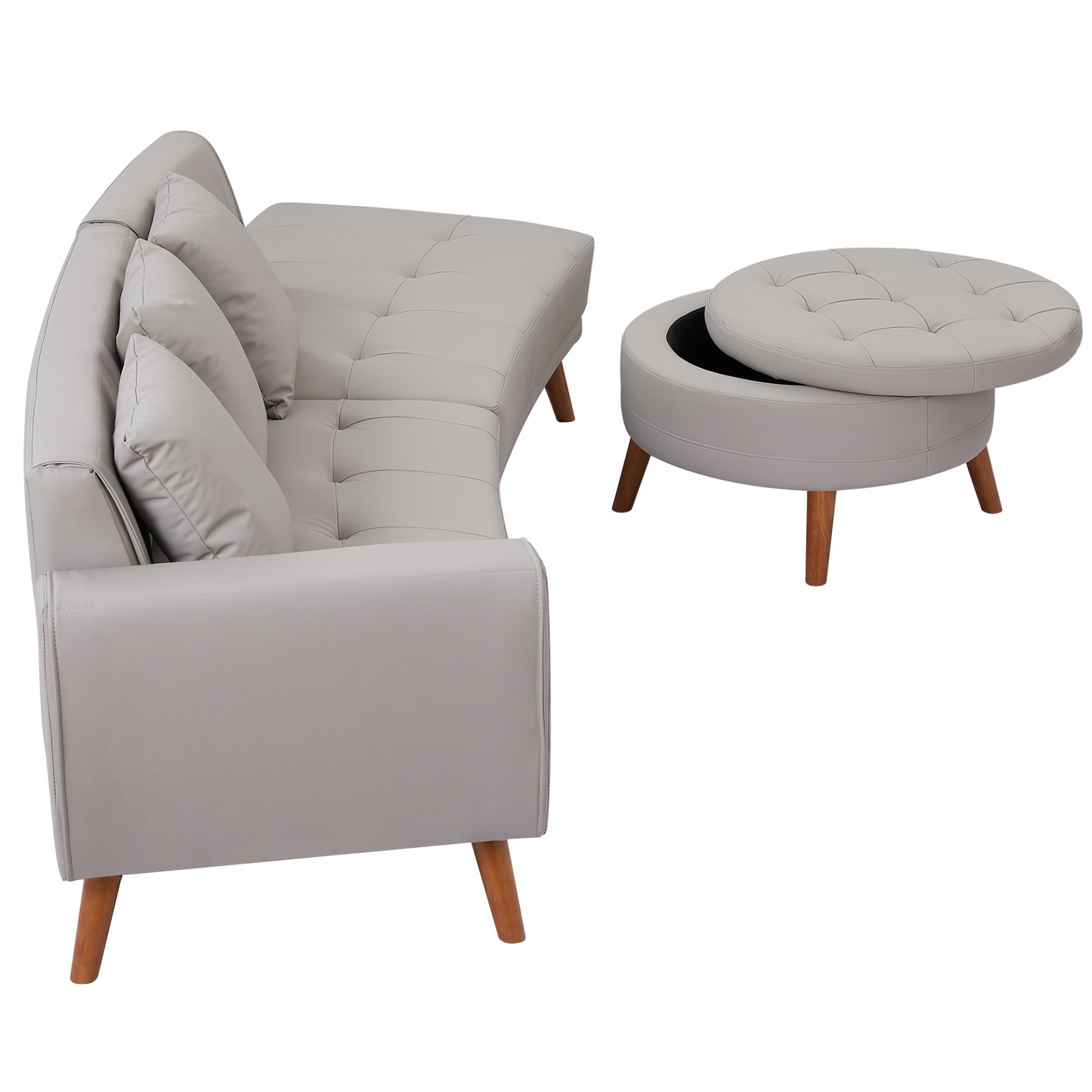 Sofa & Chair sets | Contemporary Sofa Stylish Sofa Couch with a Round Storage Ottoman and Three Removable Pillows for Living Room, Grey | casafoyer.myshopify.com