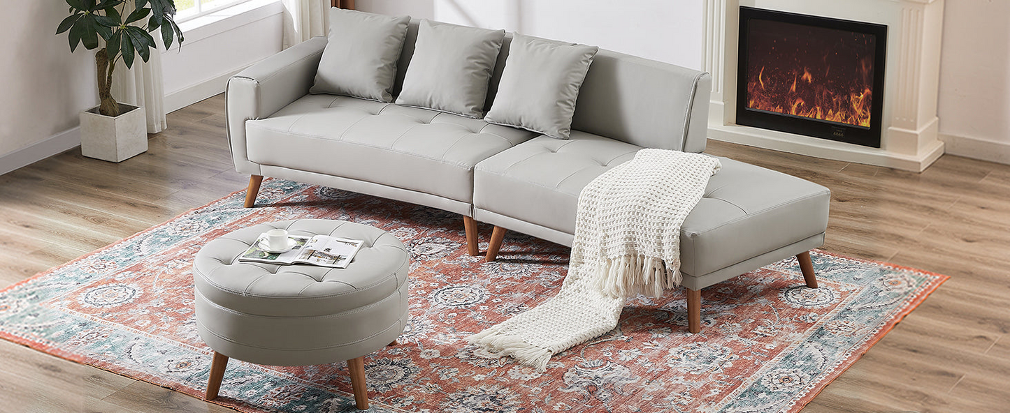 Sofa & Chair sets | Contemporary Sofa Stylish Sofa Couch with a Round Storage Ottoman and Three Removable Pillows for Living Room, Grey | casafoyer.myshopify.com