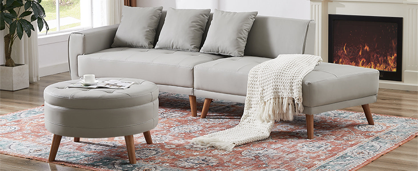 Sofa & Chair sets | Contemporary Sofa Stylish Sofa Couch with a Round Storage Ottoman and Three Removable Pillows for Living Room, Grey | casafoyer.myshopify.com