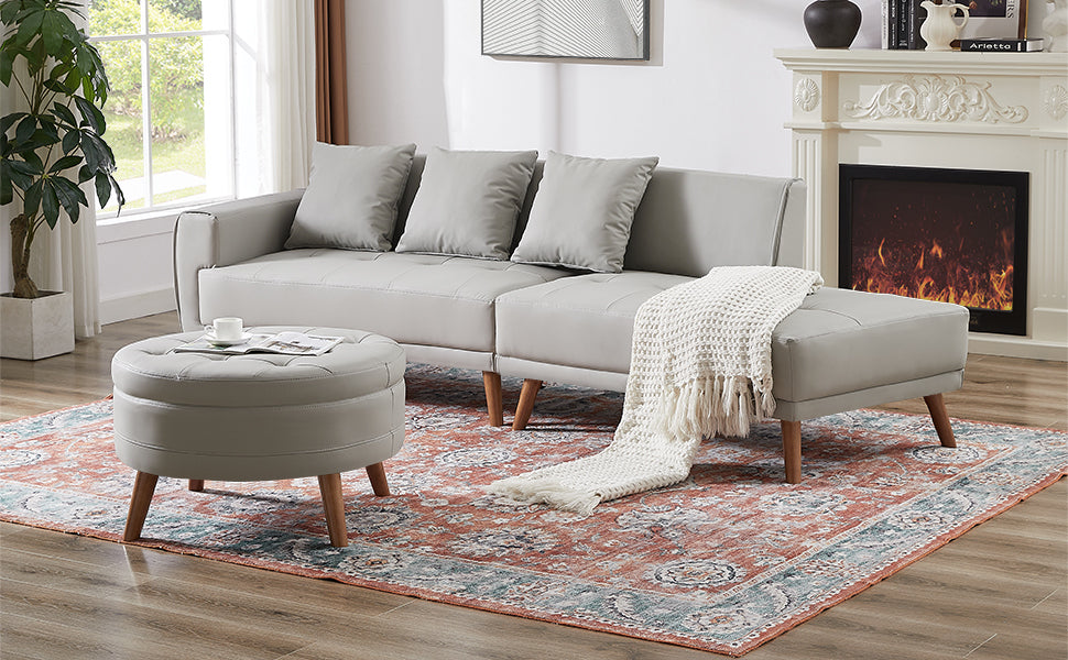 Sofa & Chair sets | Contemporary Sofa Stylish Sofa Couch with a Round Storage Ottoman and Three Removable Pillows for Living Room, Grey | casafoyer.myshopify.com