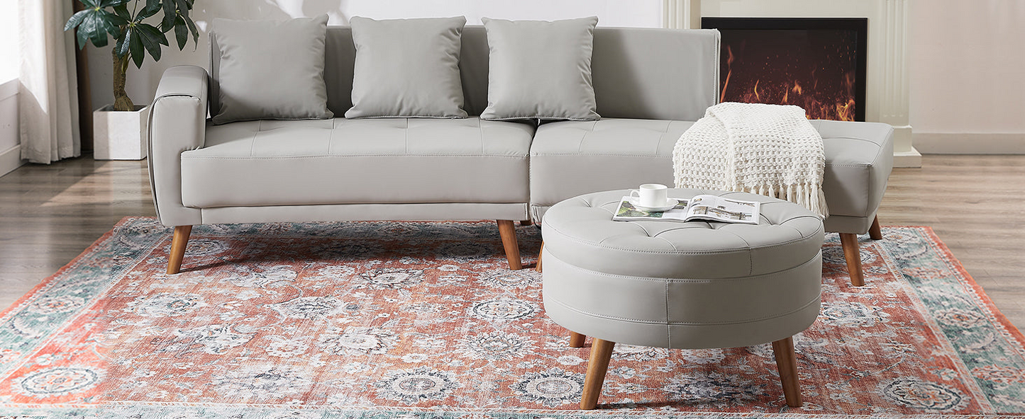 Sofa & Chair sets | Contemporary Sofa Stylish Sofa Couch with a Round Storage Ottoman and Three Removable Pillows for Living Room, Grey | casafoyer.myshopify.com