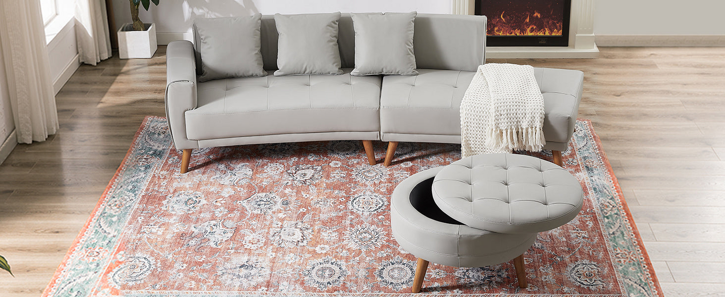 Sofa & Chair sets | Contemporary Sofa Stylish Sofa Couch with a Round Storage Ottoman and Three Removable Pillows for Living Room, Grey | casafoyer.myshopify.com