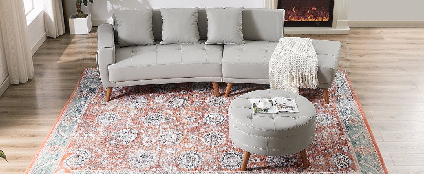 Sofa & Chair sets | Contemporary Sofa Stylish Sofa Couch with a Round Storage Ottoman and Three Removable Pillows for Living Room, Grey | casafoyer.myshopify.com