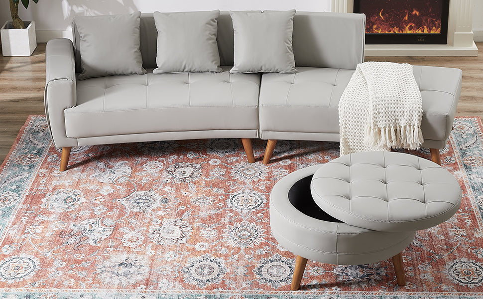 Sofa & Chair sets | Contemporary Sofa Stylish Sofa Couch with a Round Storage Ottoman and Three Removable Pillows for Living Room, Grey | casafoyer.myshopify.com