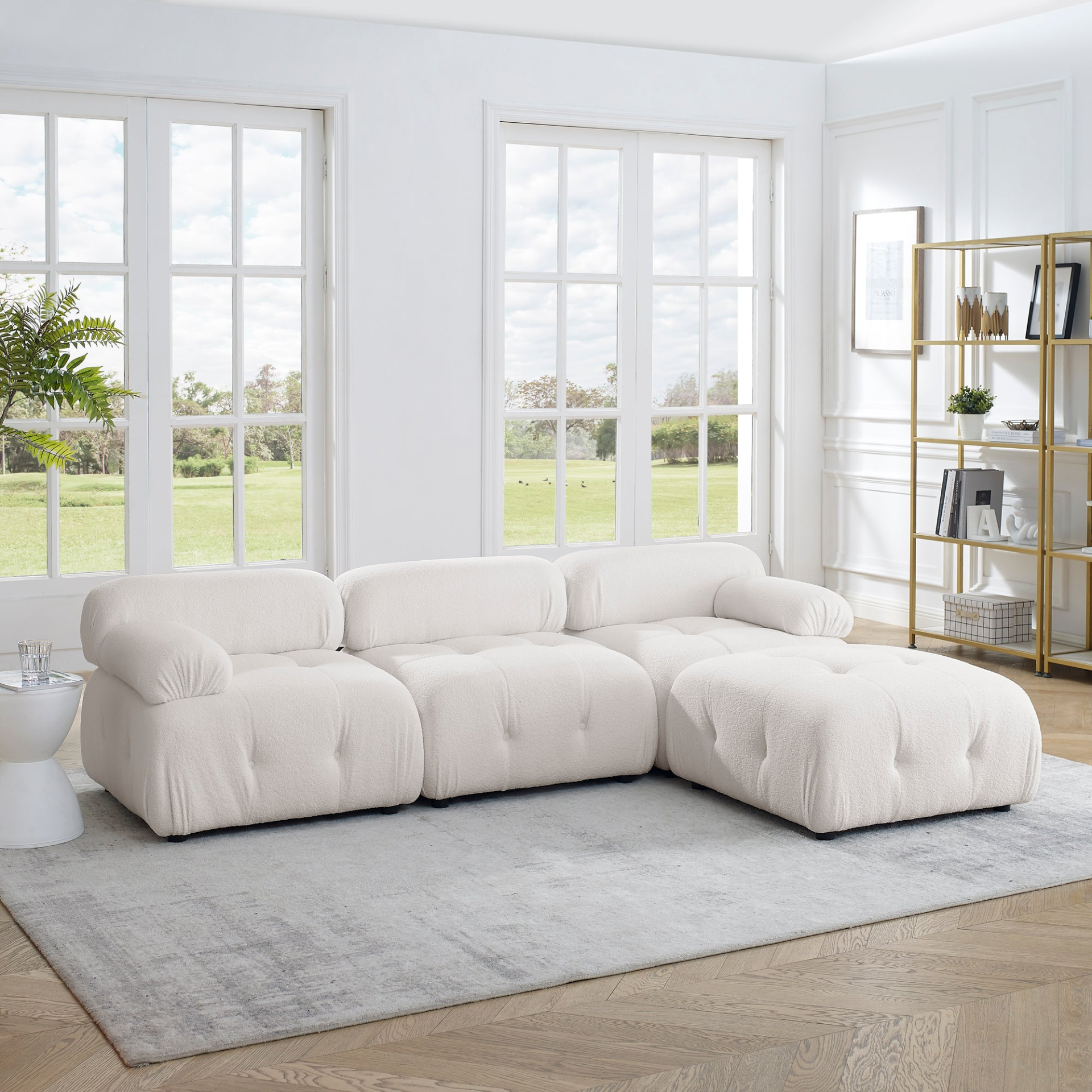 [product_type] | Modular Sectional Sofa, Button Tufted Designed and DIY Combination,L Shaped Couch with Reversible Ottoman, Ivory Teddy Fabric | casafoyer.myshopify.com