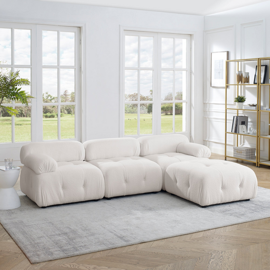 [product_type] | Modular Sectional Sofa, Button Tufted Designed and DIY Combination,L Shaped Couch with Reversible Ottoman, Ivory Teddy Fabric | casafoyer.myshopify.com