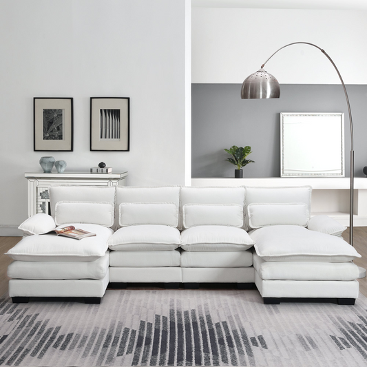 [product_type] | Modern U-shaped Sectional Sofa with Waist Pillows - 6-seat Symmetrical Sofa Furniture | casafoyer.myshopify.com