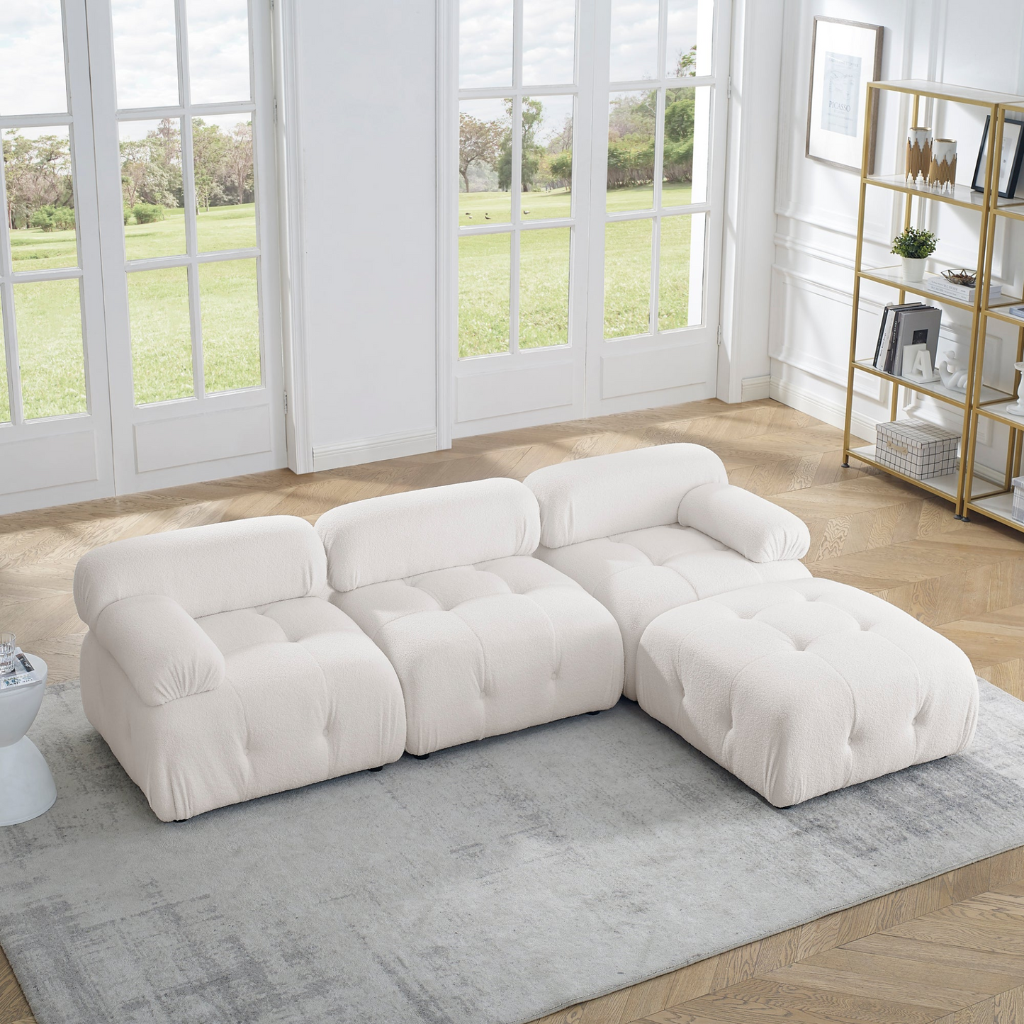 [product_type] | Modular Sectional Sofa, Button Tufted Designed and DIY Combination,L Shaped Couch with Reversible Ottoman, Ivory Teddy Fabric | casafoyer.myshopify.com