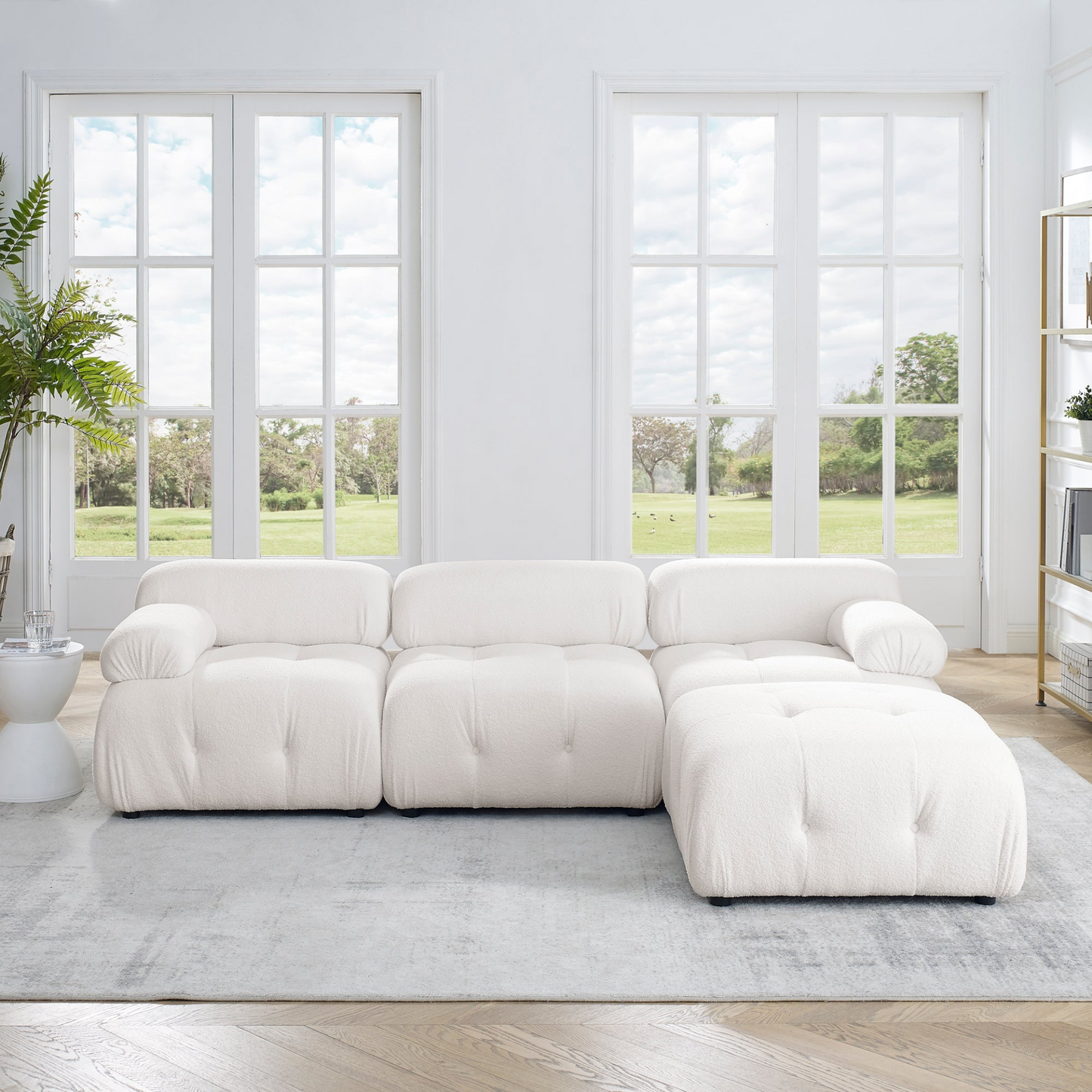 [product_type] | Modular Sectional Sofa, Button Tufted Designed and DIY Combination,L Shaped Couch with Reversible Ottoman, Ivory Teddy Fabric | casafoyer.myshopify.com