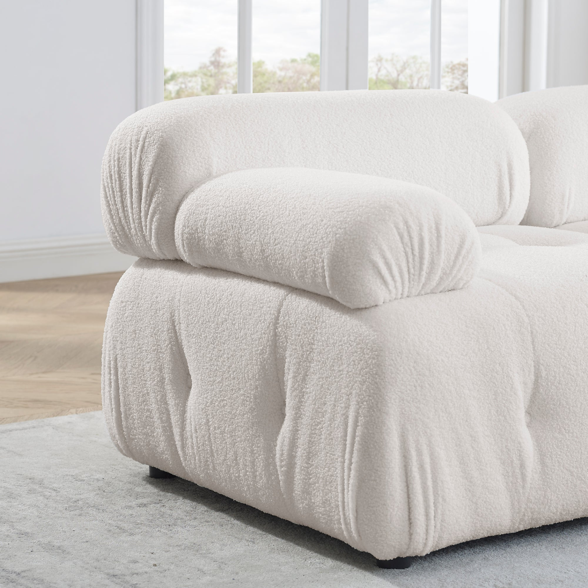 [product_type] | Modular Sectional Sofa, Button Tufted Designed and DIY Combination,L Shaped Couch with Reversible Ottoman, Ivory Teddy Fabric | casafoyer.myshopify.com