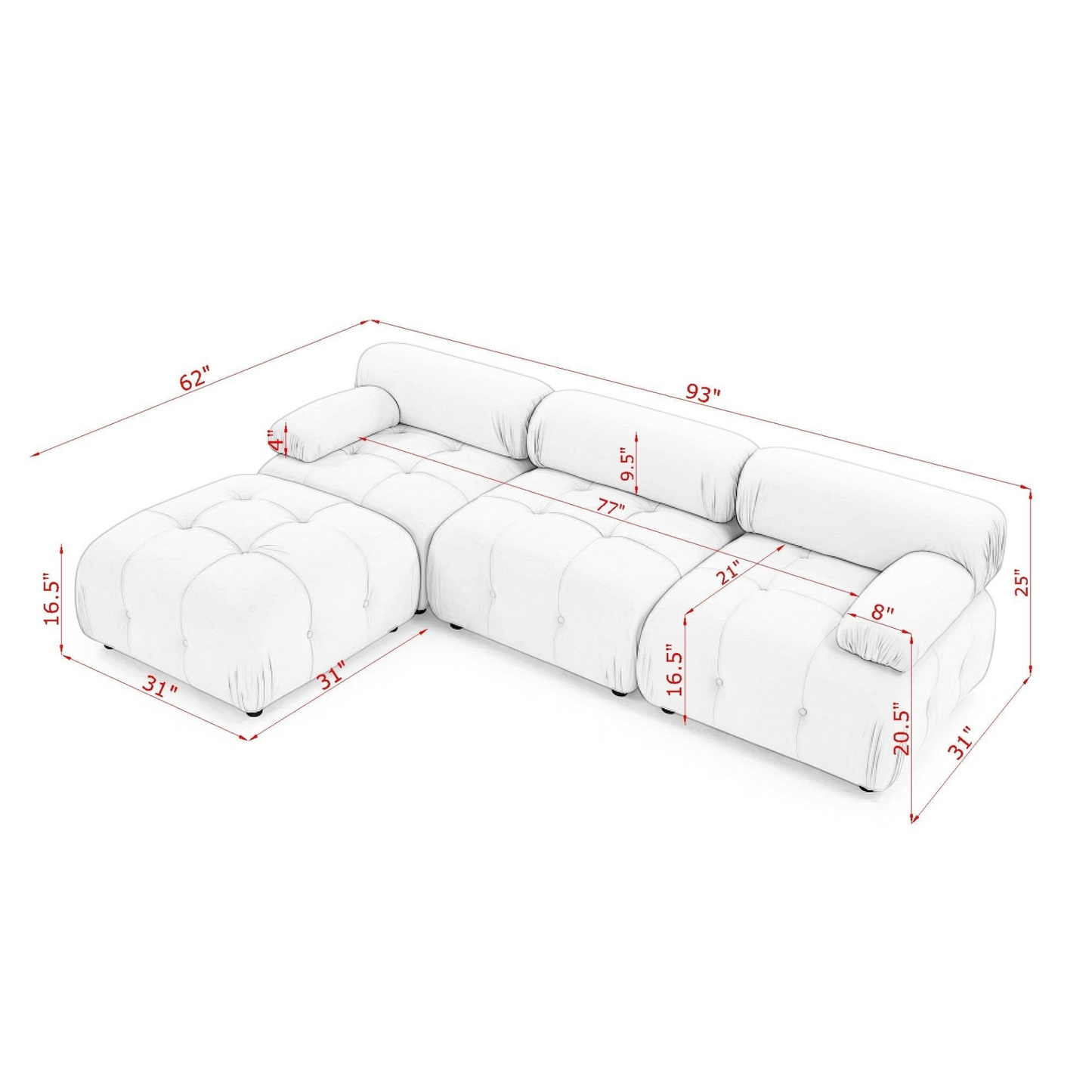 [product_type] | Modular Sectional Sofa, Button Tufted Designed and DIY Combination,L Shaped Couch with Reversible Ottoman, Ivory Teddy Fabric | casafoyer.myshopify.com