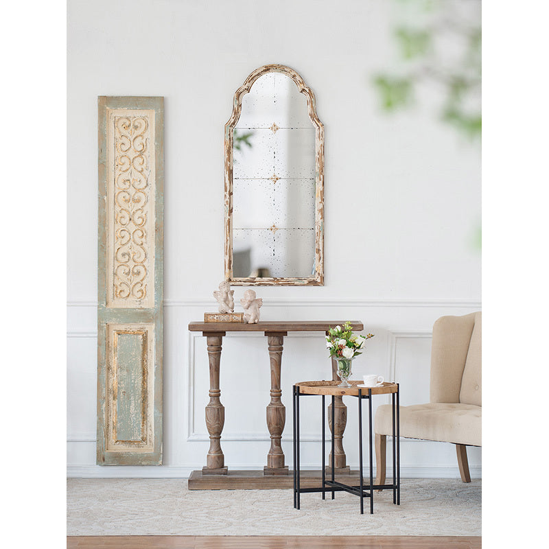 Wall mirror | Large Cream & Gold Framed Wall Mirror, Wood Arched Mirror with Decorative Window Look for Living Room, Bathroom, Entryway | casafoyer.myshopify.com