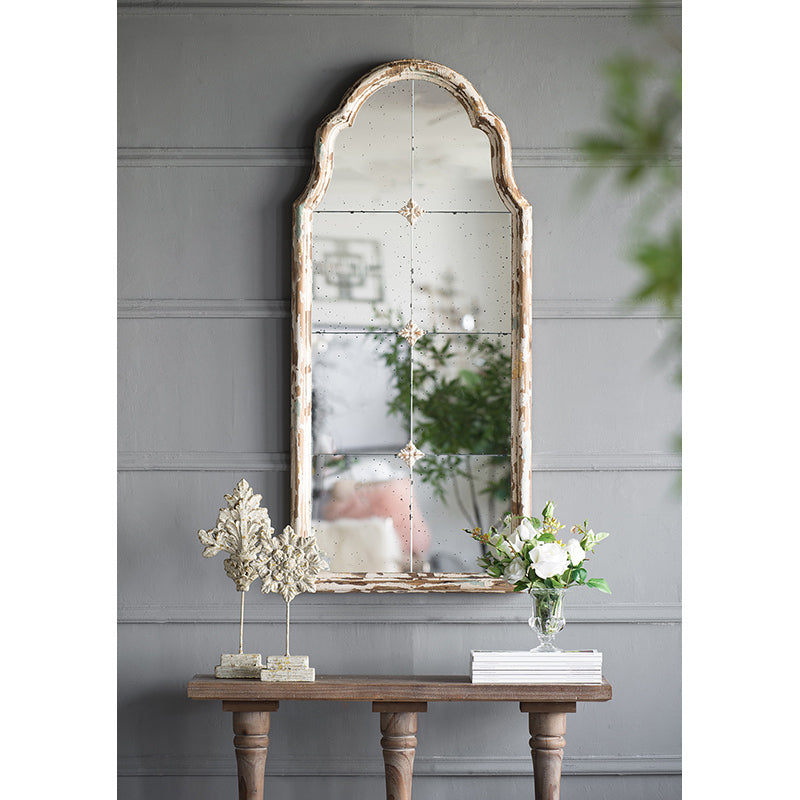 Wall mirror | Large Cream & Gold Framed Wall Mirror, Wood Arched Mirror with Decorative Window Look for Living Room, Bathroom, Entryway | casafoyer.myshopify.com