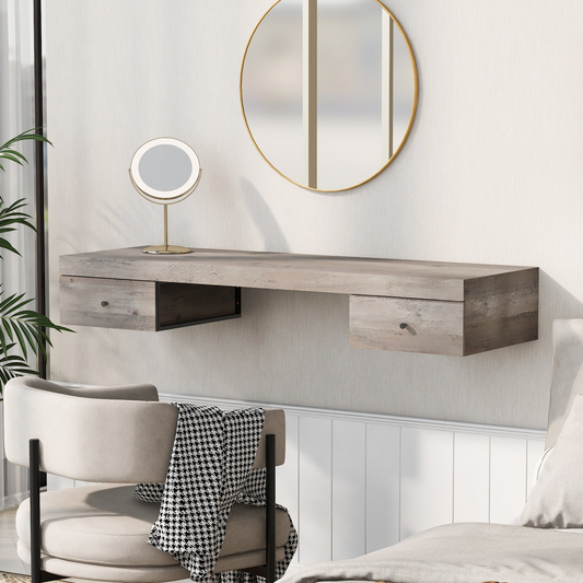 DRESSER | Wall-mounted Vanity Desk, Floating Vanity Shelf with Drawers, Dressing Table With Wooden Sticker,Computer Table Desk, Home Office Desk, Log Gray | casafoyer.myshopify.com