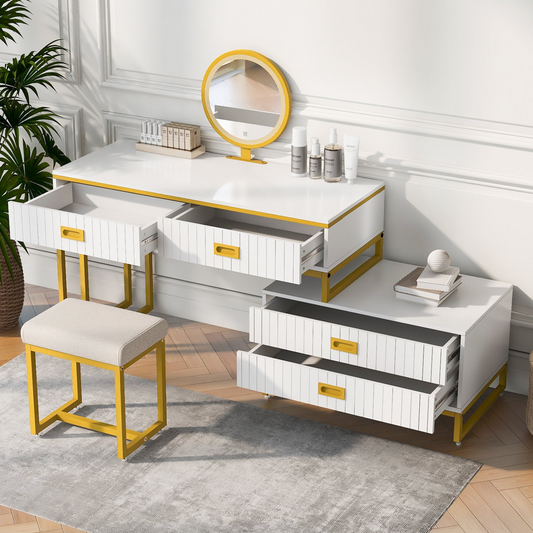 DRESSER | Modern Style Vanity Table With Movable Side Cabinet And 4-Drawers | casafoyer.myshopify.com