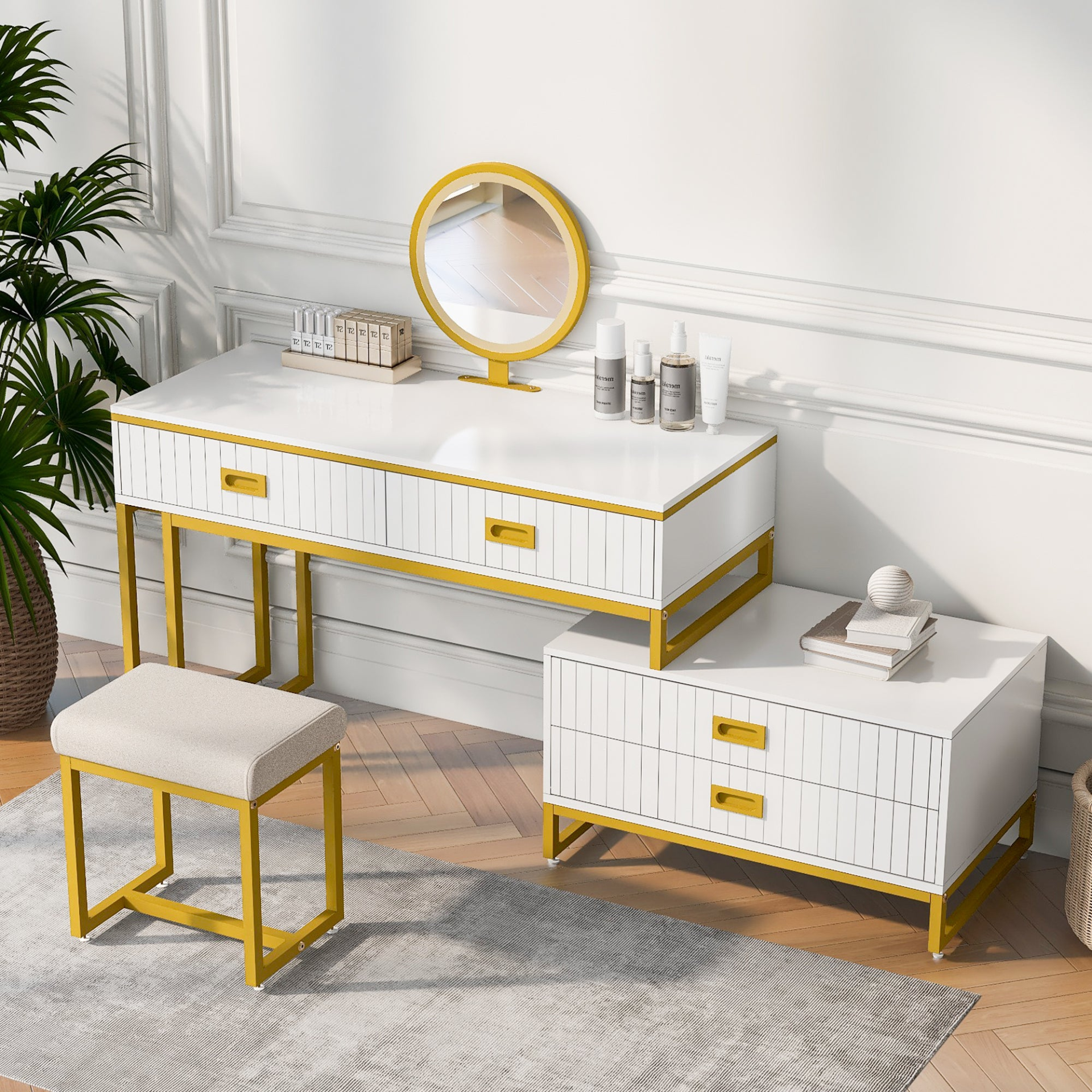 DRESSER | Modern Style Vanity Table With Movable Side Cabinet And 4-Drawers | casafoyer.myshopify.com