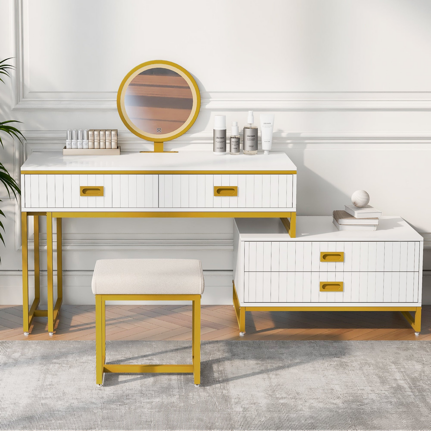 DRESSER | Modern Style Vanity Table With Movable Side Cabinet And 4-Drawers | casafoyer.myshopify.com