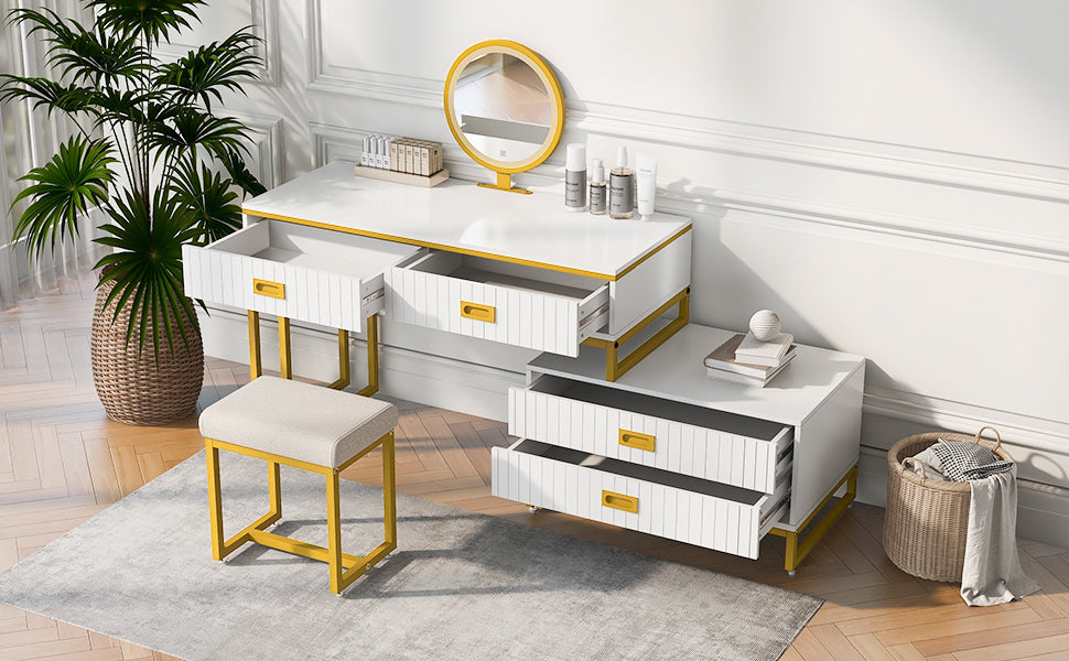 DRESSER | Modern Style Vanity Table With Movable Side Cabinet And 4-Drawers | casafoyer.myshopify.com