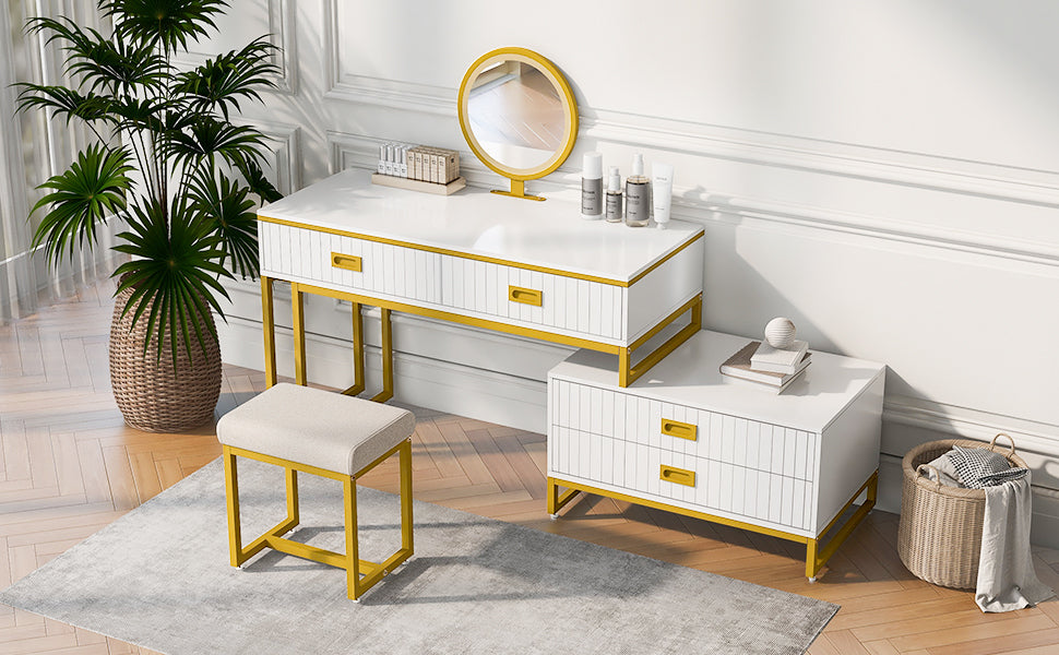 DRESSER | Modern Style Vanity Table With Movable Side Cabinet And 4-Drawers | casafoyer.myshopify.com