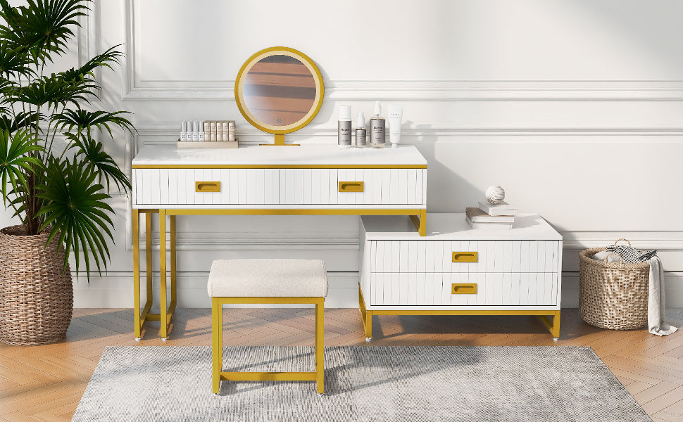 DRESSER | Modern Style Vanity Table With Movable Side Cabinet And 4-Drawers | casafoyer.myshopify.com