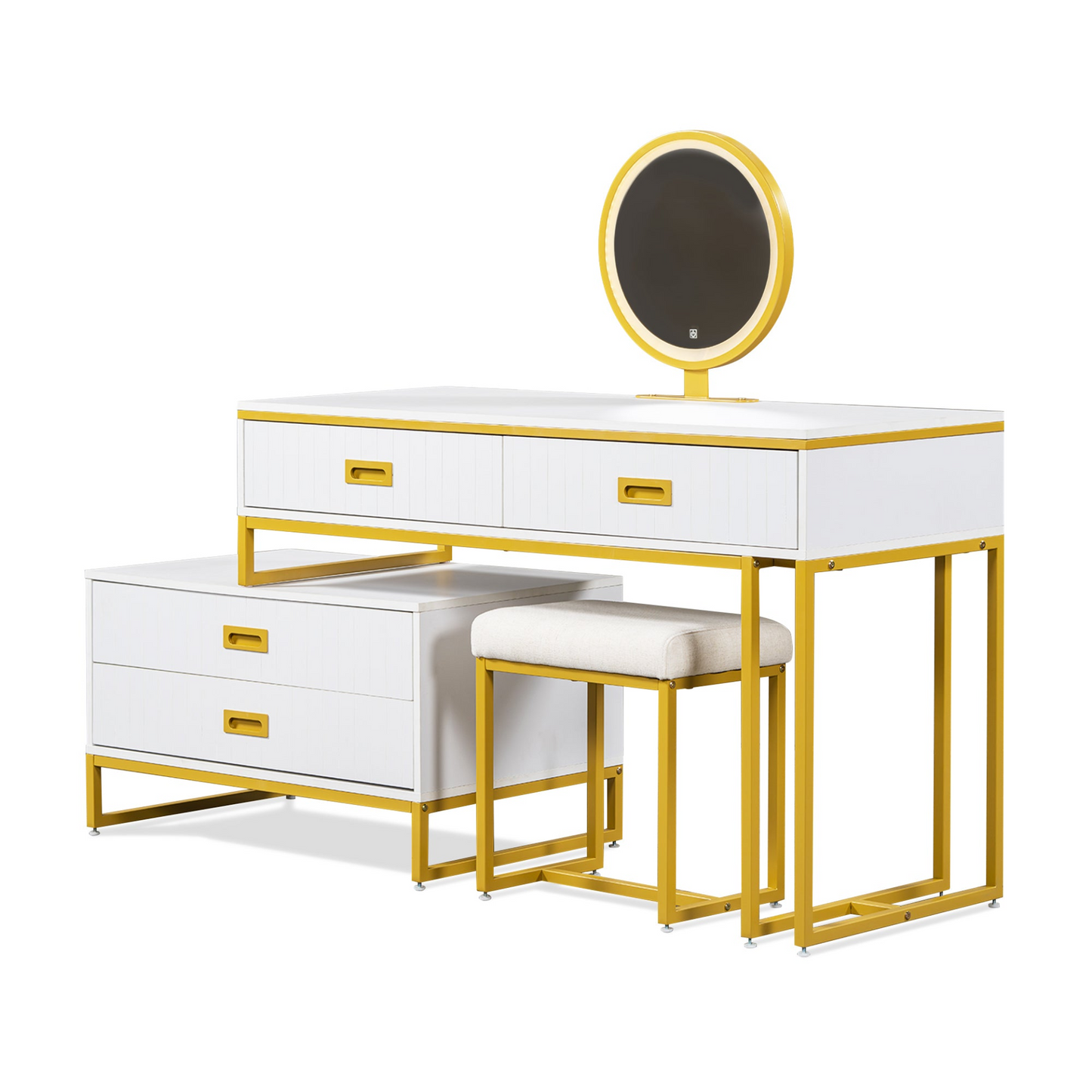 DRESSER | Modern Style Vanity Table With Movable Side Cabinet And 4-Drawers | casafoyer.myshopify.com