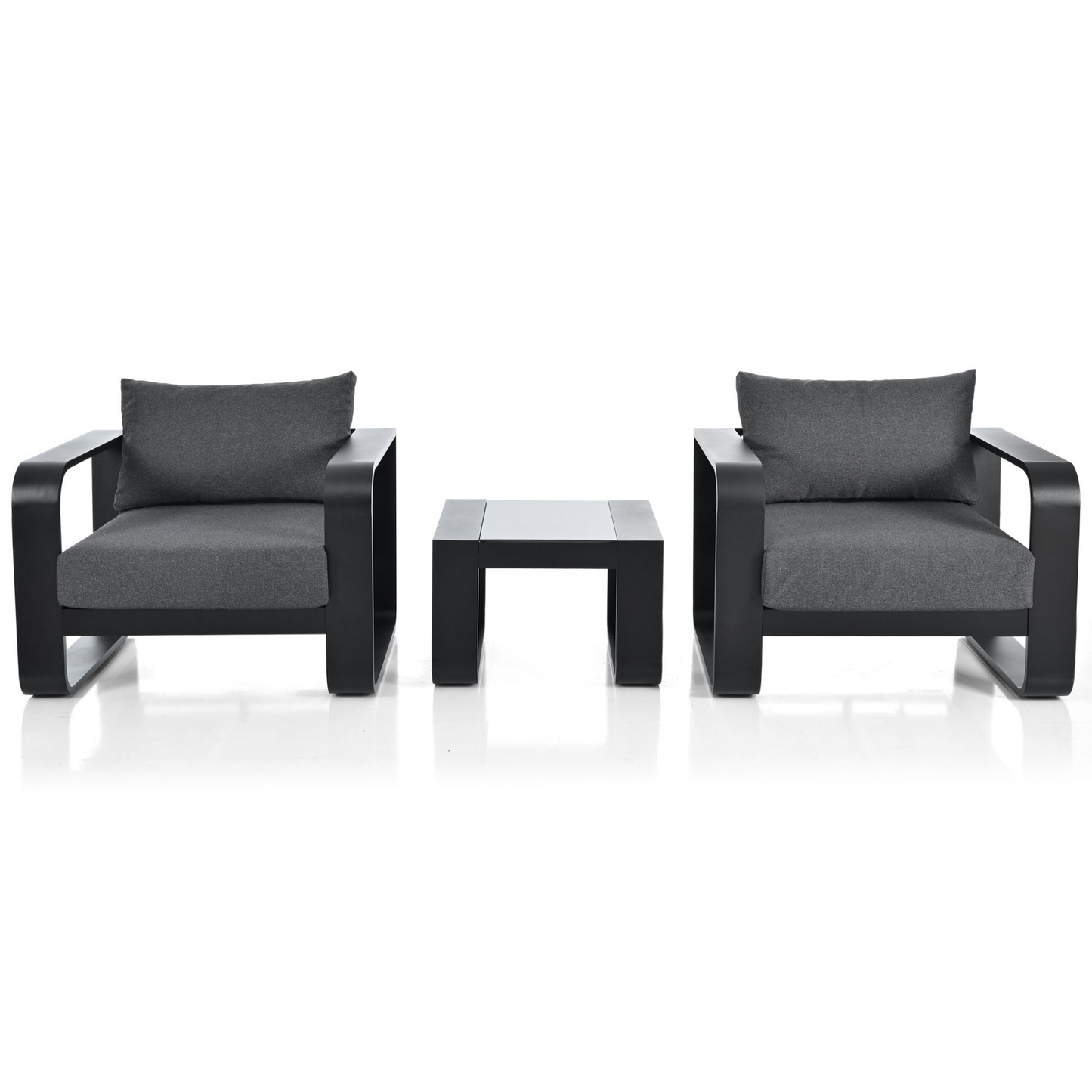 Patio Furntiure Sets | 3-pieces Aluminum Frame Patio Furniture With 6.7inch Thick Cushion And Coffee Table, All Weather Use Olefin fabric Outdoor Chair, Gray And Black | casafoyer.myshopify.com