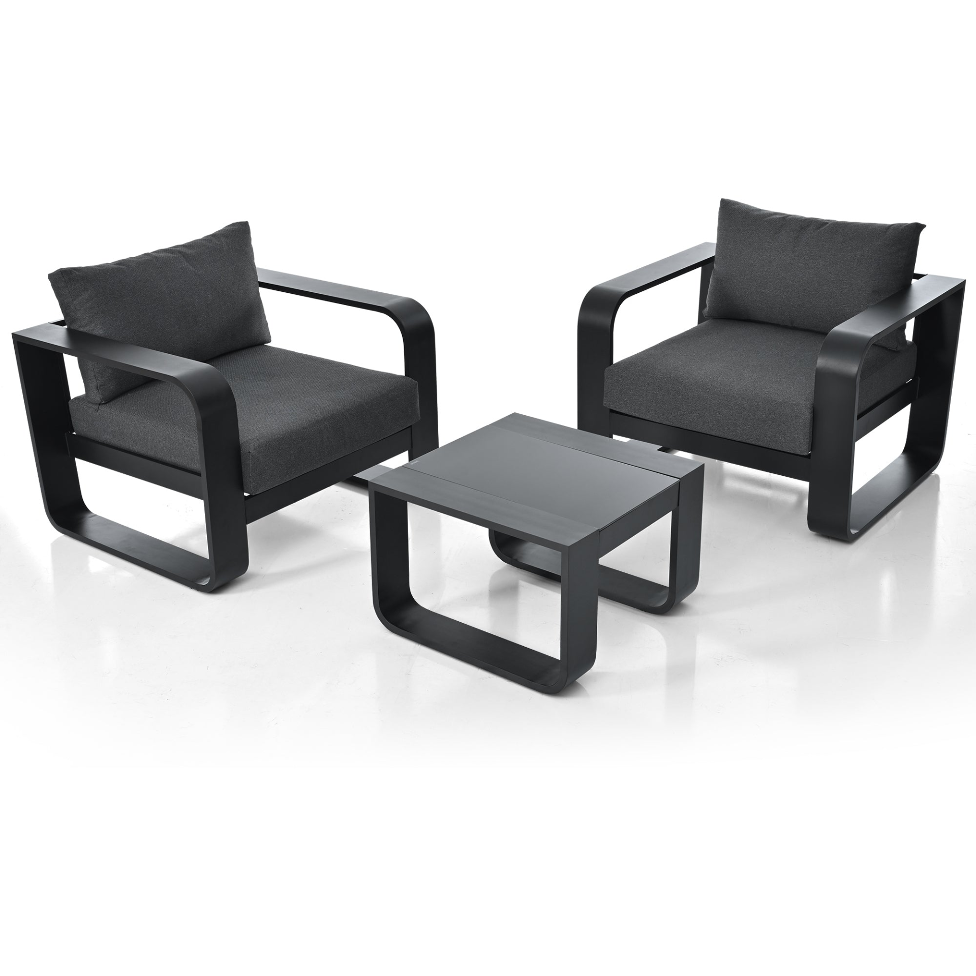 Patio Furntiure Sets | 3-pieces Aluminum Frame Patio Furniture With 6.7inch Thick Cushion And Coffee Table, All Weather Use Olefin fabric Outdoor Chair, Gray And Black | casafoyer.myshopify.com