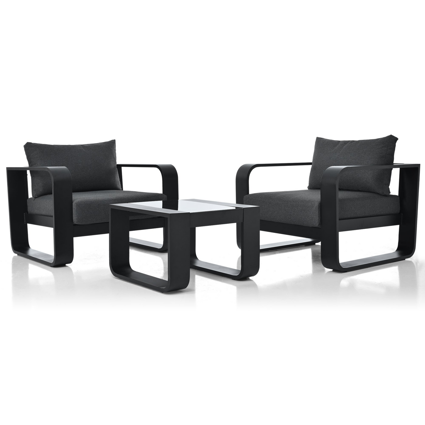 Patio Furntiure Sets | 3-pieces Aluminum Frame Patio Furniture With 6.7inch Thick Cushion And Coffee Table, All Weather Use Olefin fabric Outdoor Chair, Gray And Black | casafoyer.myshopify.com