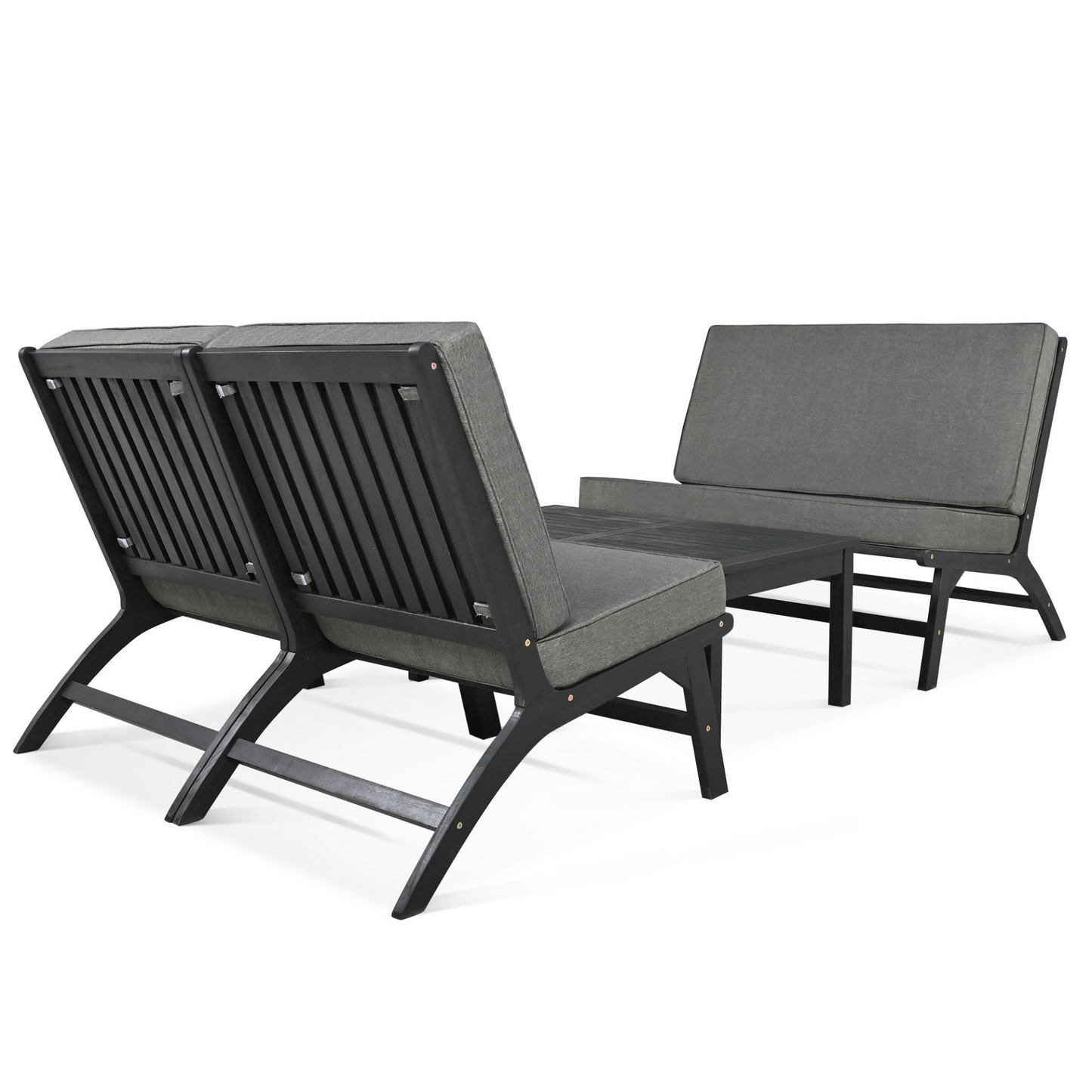 Sofa & Chair sets | 4-Piece V-shaped Seats Set, Acacia Solid Wood Outdoor Sofa - Black and Gray | casafoyer.myshopify.com