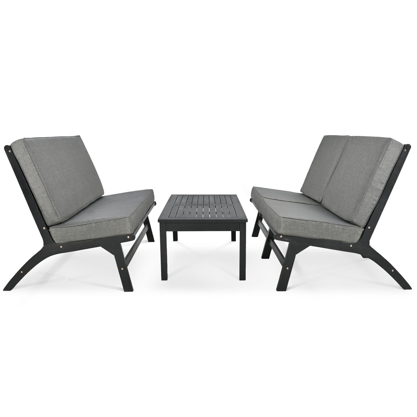 Sofa & Chair sets | 4-Piece V-shaped Seats Set, Acacia Solid Wood Outdoor Sofa - Black and Gray | casafoyer.myshopify.com