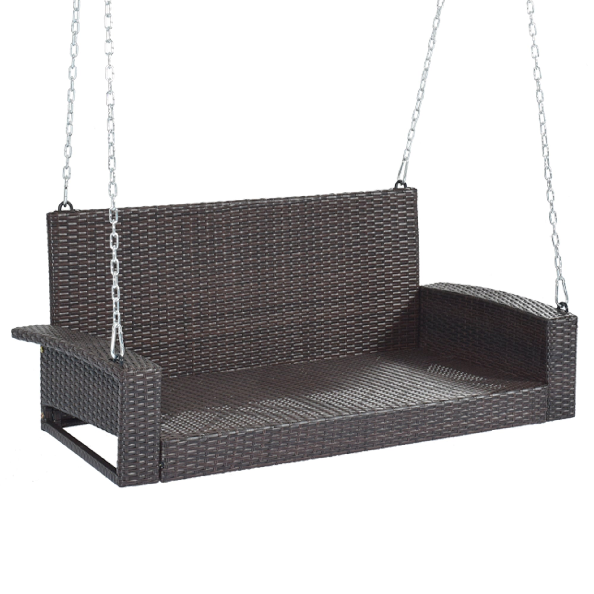 Porch Swing | 2-Person Wicker Hanging Porch Swing with Chains, Cushion, Pillow, Rattan Swing Bench | casafoyer.myshopify.com