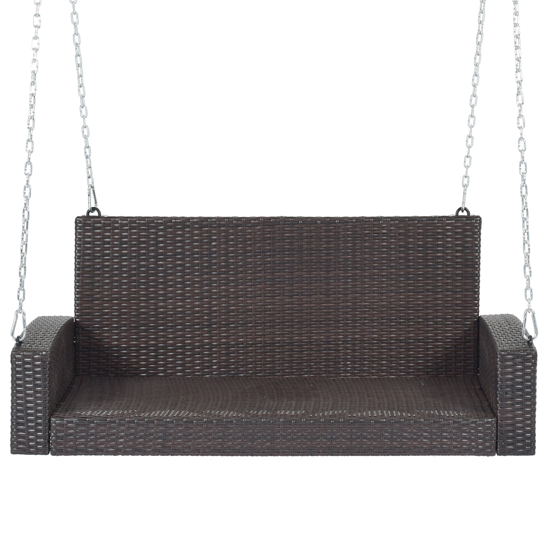 Porch Swing | 2-Person Wicker Hanging Porch Swing with Chains, Cushion, Pillow, Rattan Swing Bench | casafoyer.myshopify.com