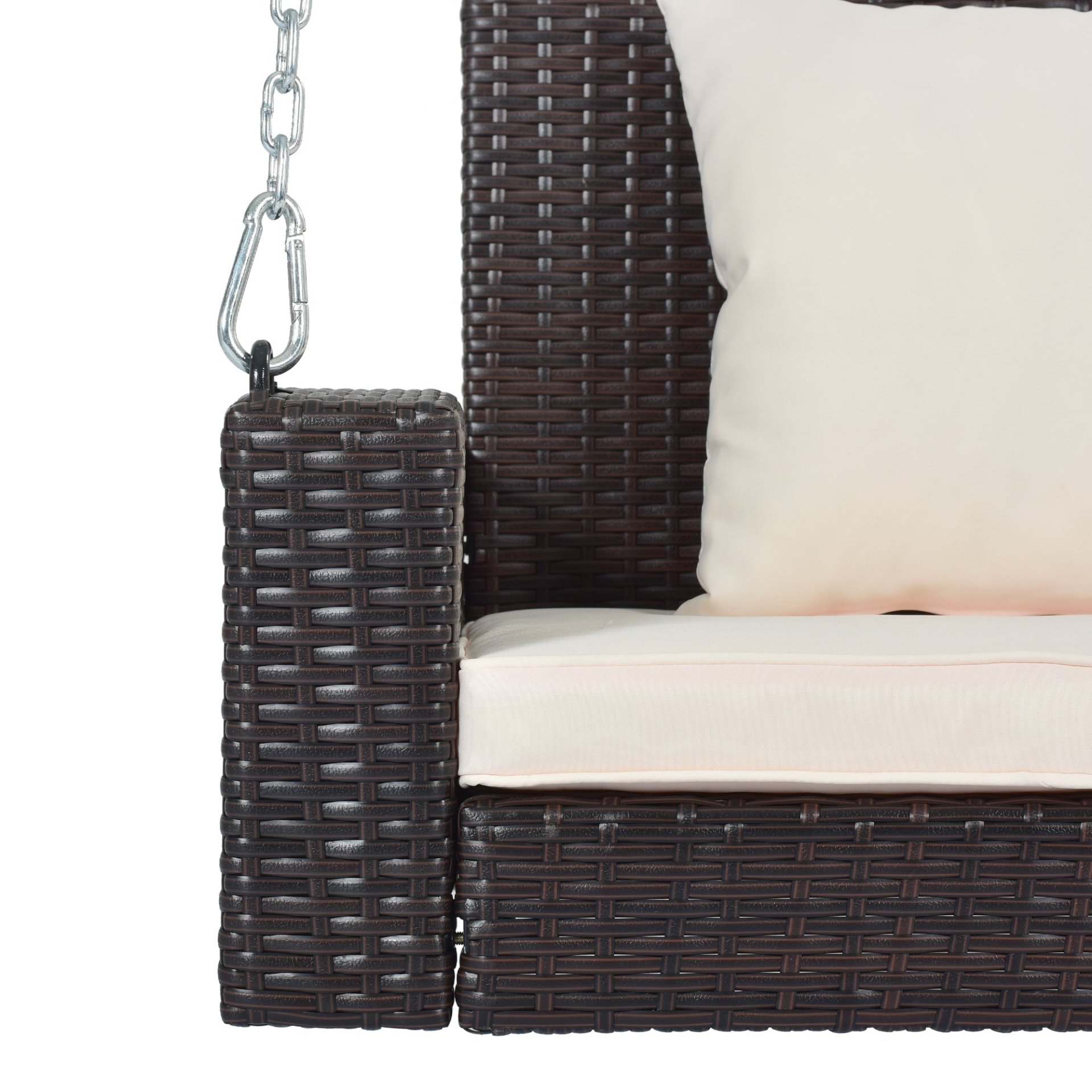 Porch Swing | 2-Person Wicker Hanging Porch Swing with Chains, Cushion, Pillow, Rattan Swing Bench | casafoyer.myshopify.com