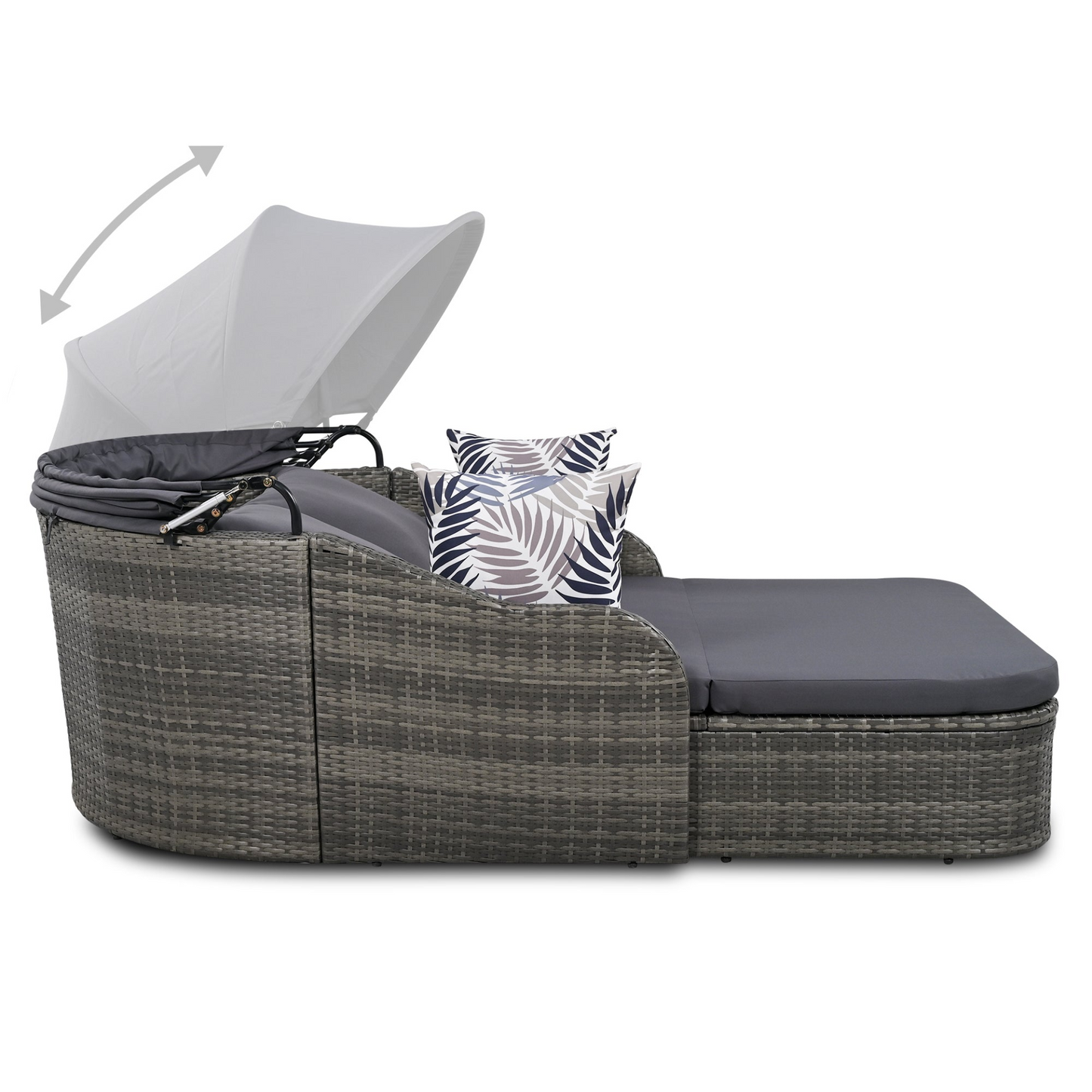 [product_type] | 79.9" Outdoor Sunbed with Adjustable Canopy, Double Lounge, PE Rattan Daybed, Gray Wicker and Cushion | casafoyer.myshopify.com